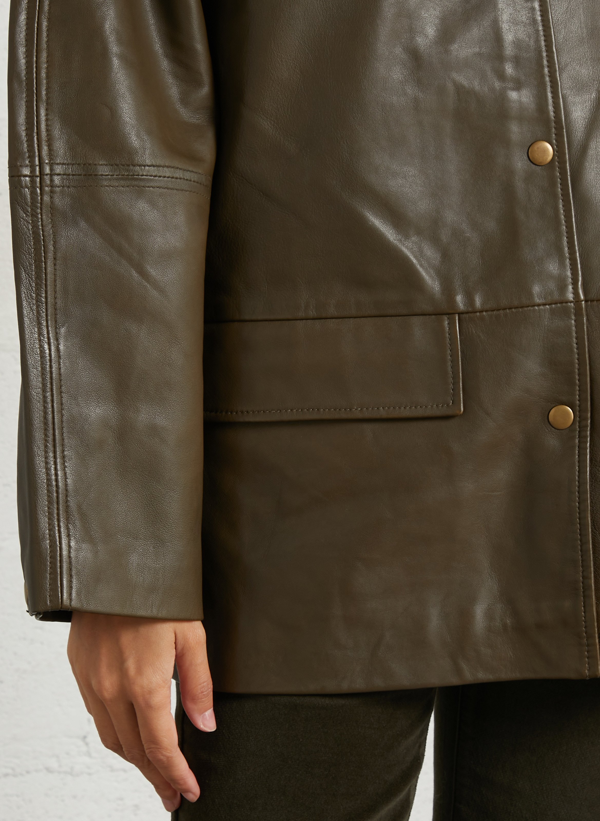 Gerade Lederjacke mit Knöpfen BELLEPIECE Braun