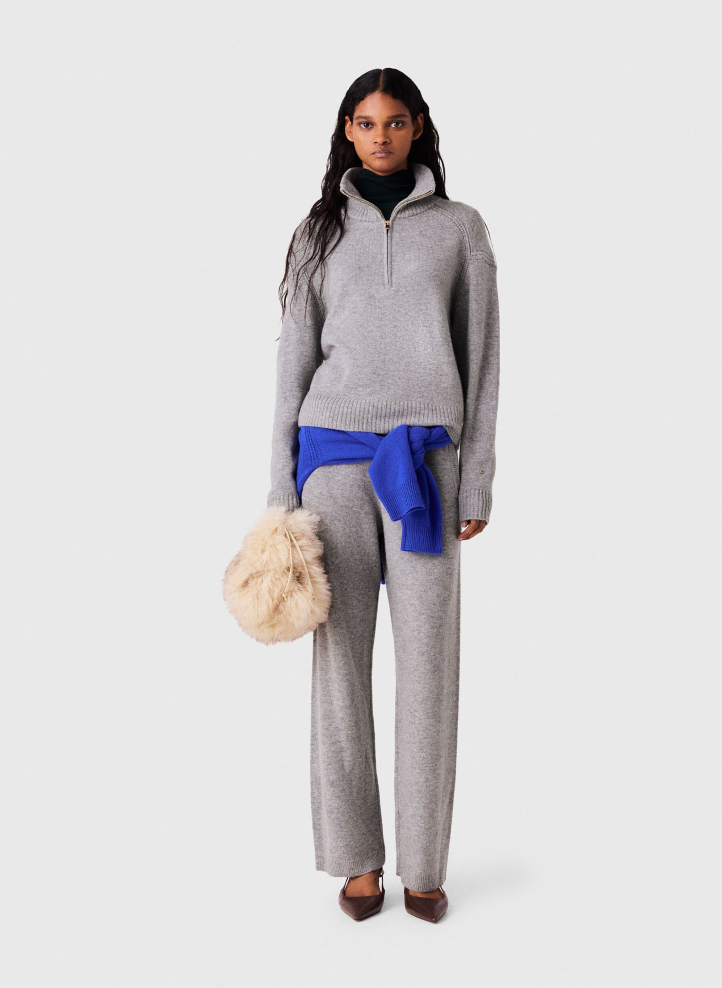 Straight-fit trucker-collar sweater in a wool blend MAJE Grey