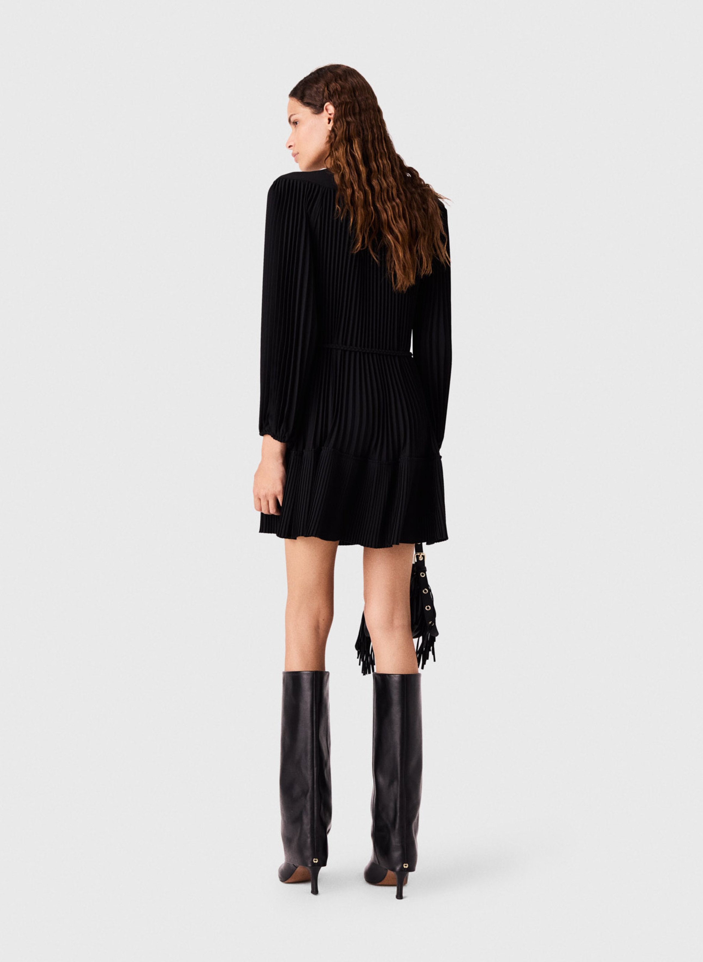 Short pleated V-neck dress MAJE Black