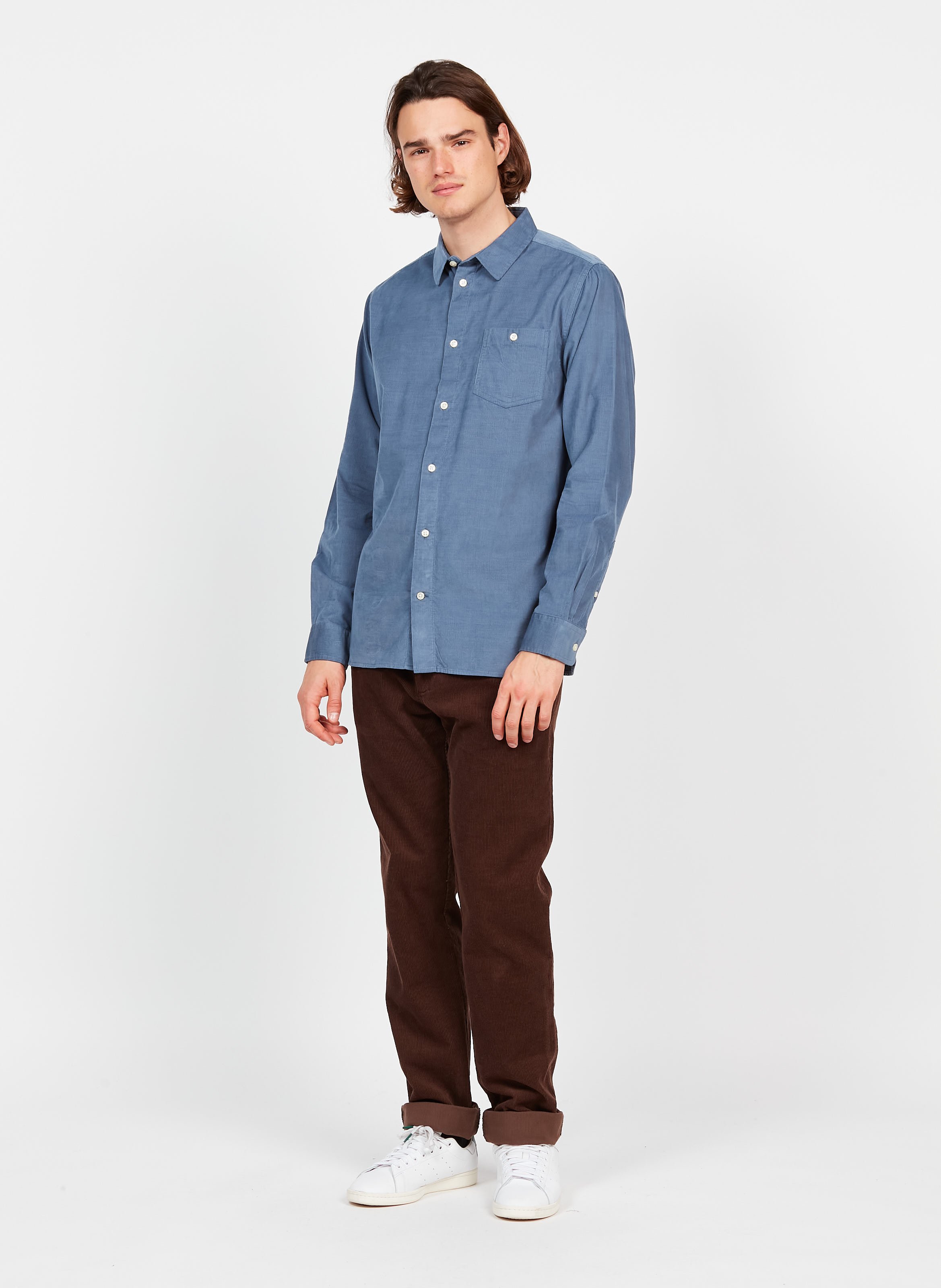 Slimfit Velvet Shirt With Classic Collar China Blue Knowledge Cotton