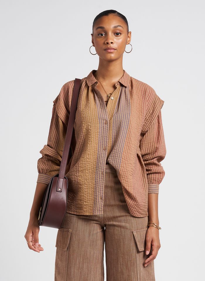 Loose-fitting Shirt With Collar | Tendances And Sessun Place Classic Mix Detail Women Mocha - des Pleat Flat