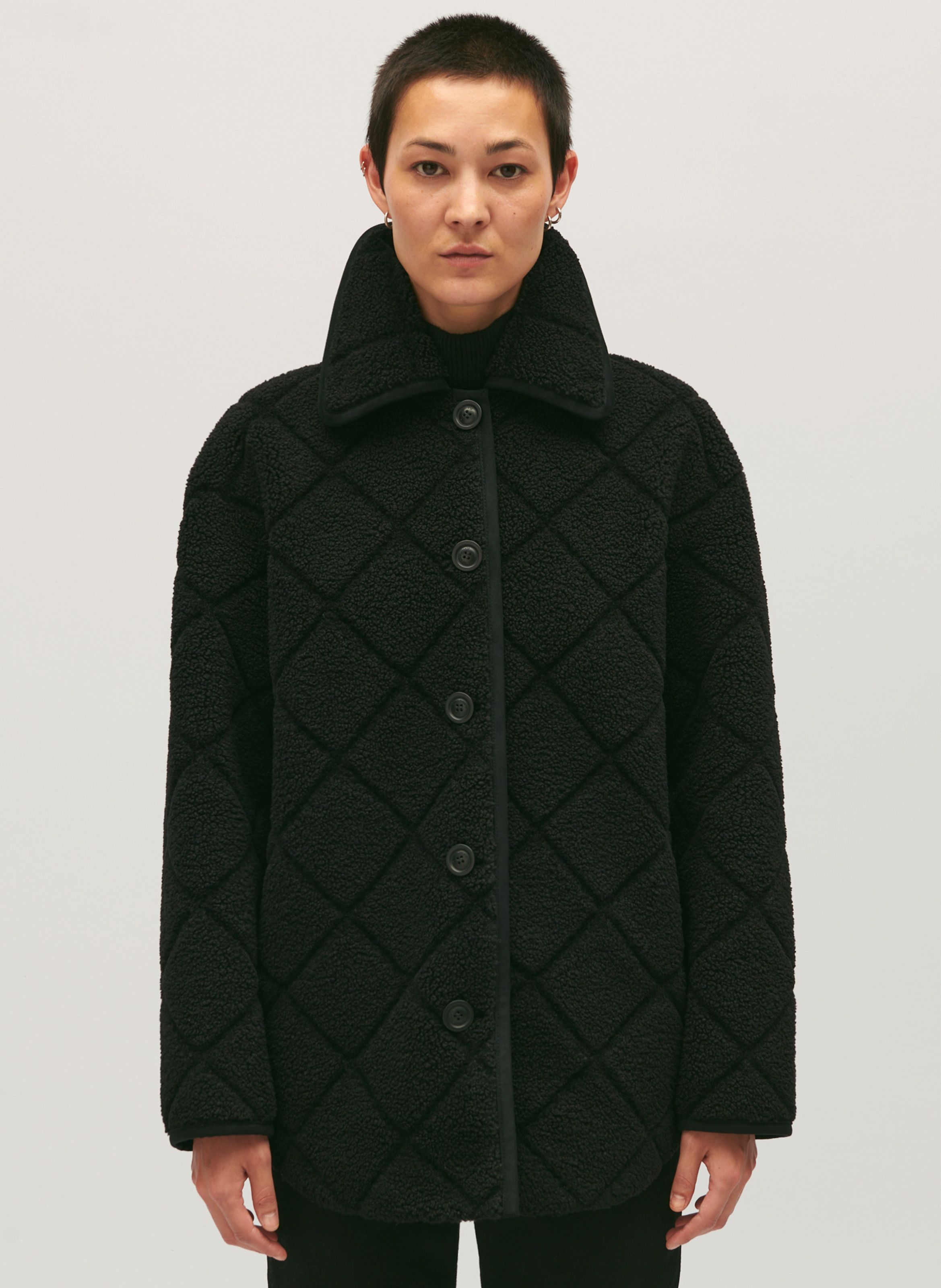 Black Straight sheepskin coat with Peter Pan collar