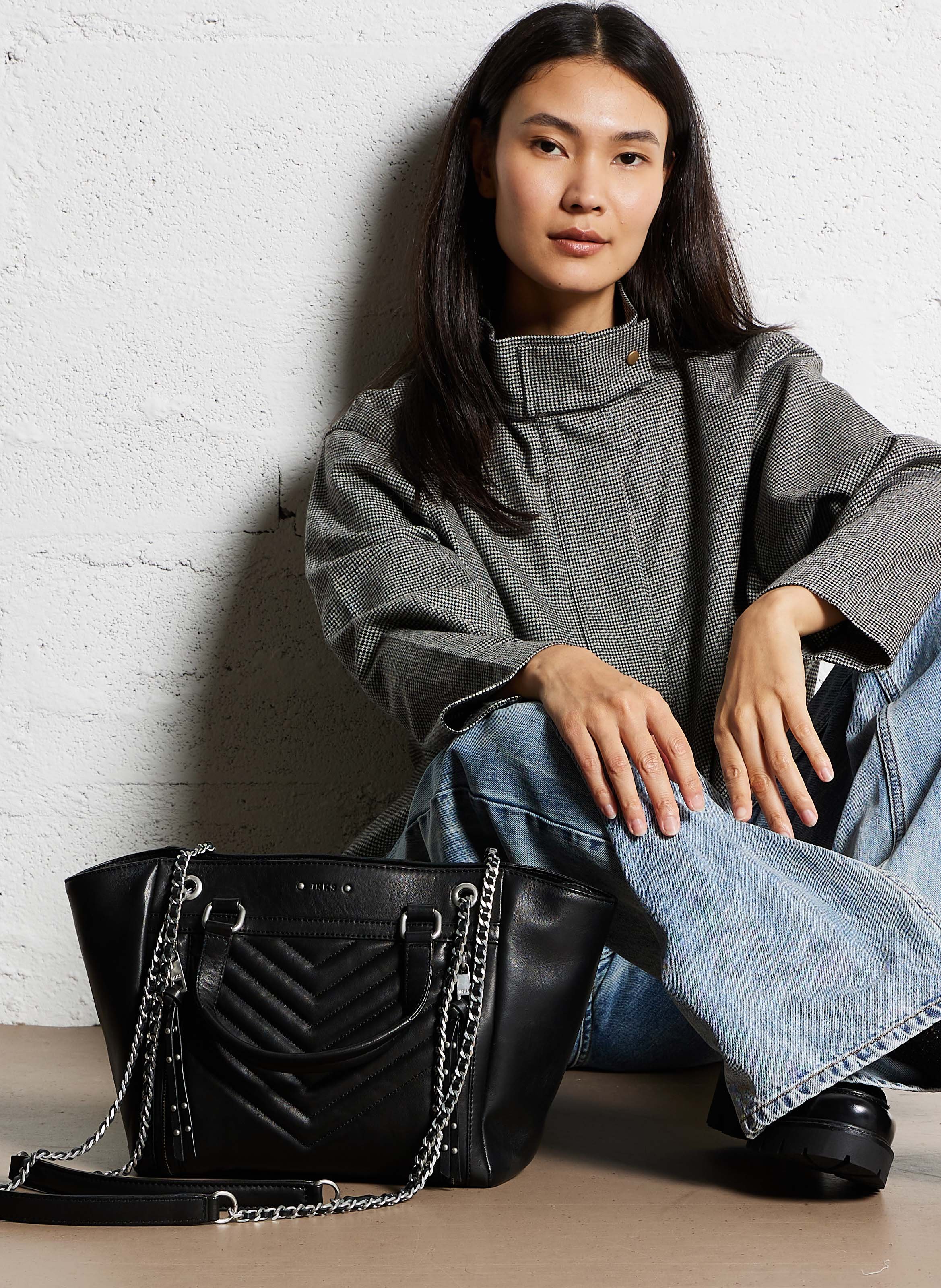 Leather tote bag IKKS Black