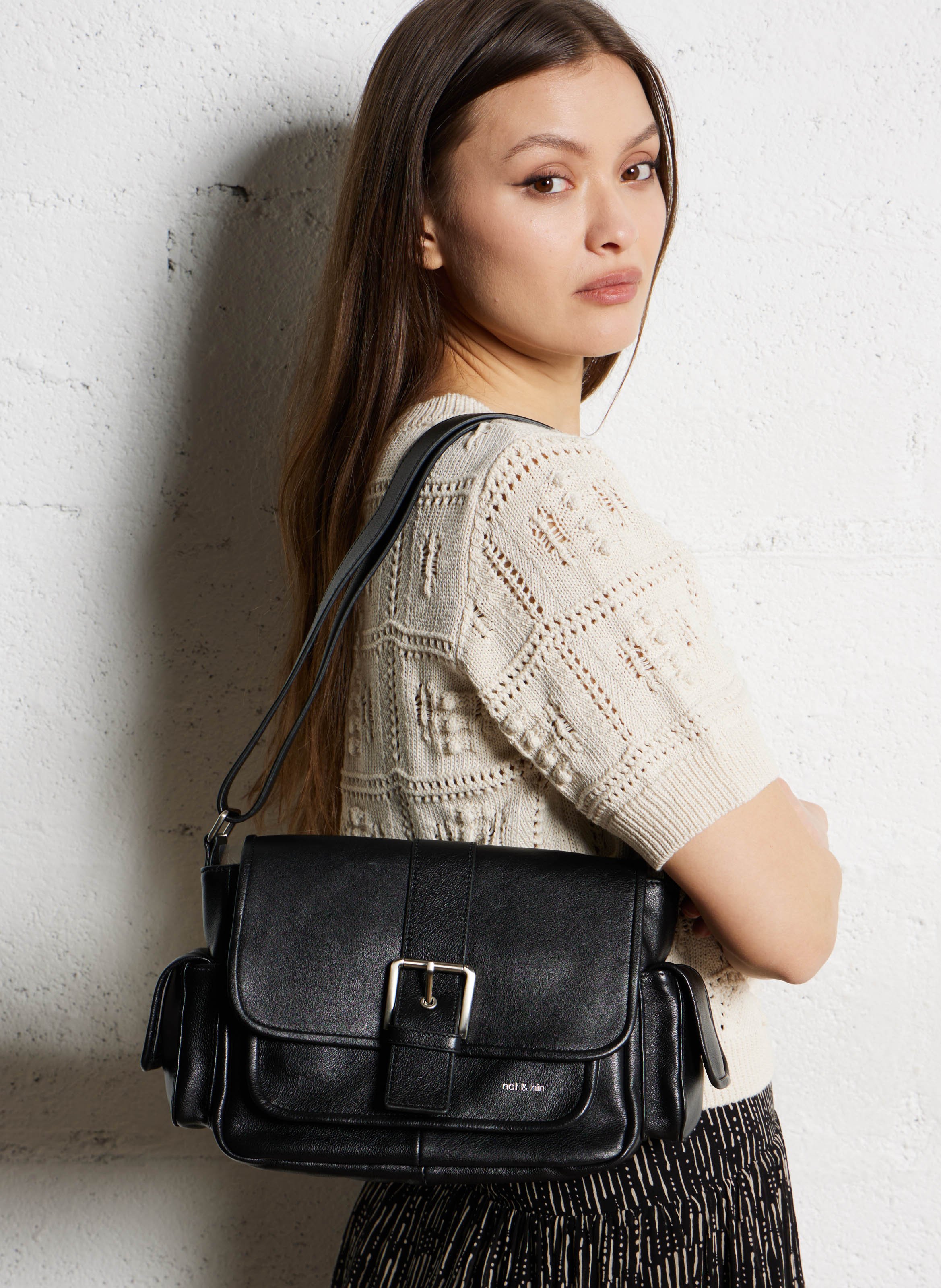 Sac bandoulière en cuir NAT & NIN Noir