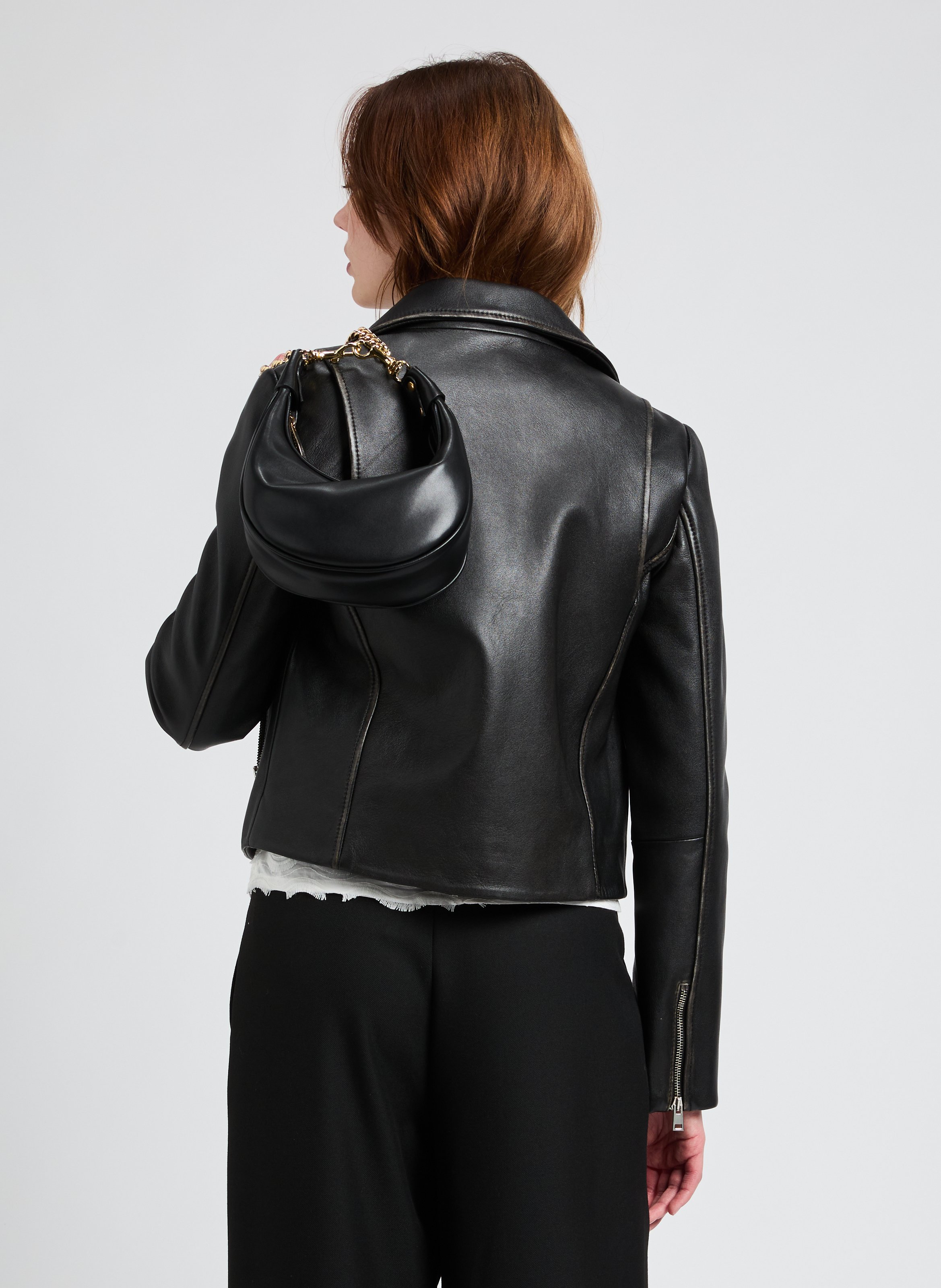 Short zip-up leather jacket SAISON 1865 Black