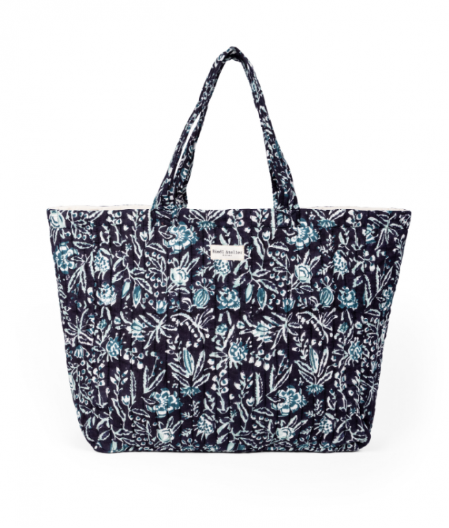 Grand sac Cabas Bleu & Gris clair, doublure à carreaux - Blue Fabrik