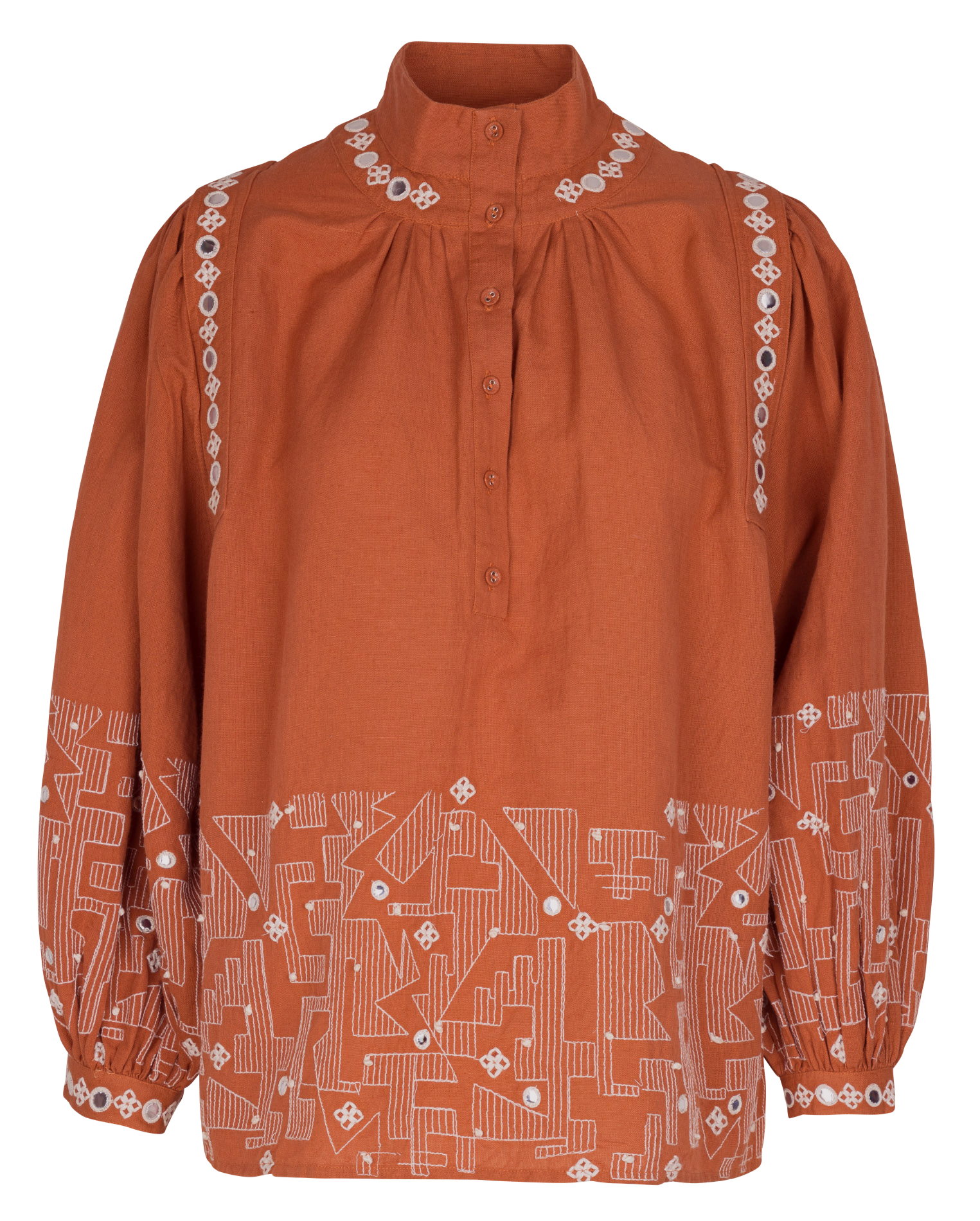 Blouse droite manches 3/4 brodée V DE VINSTER Rouge