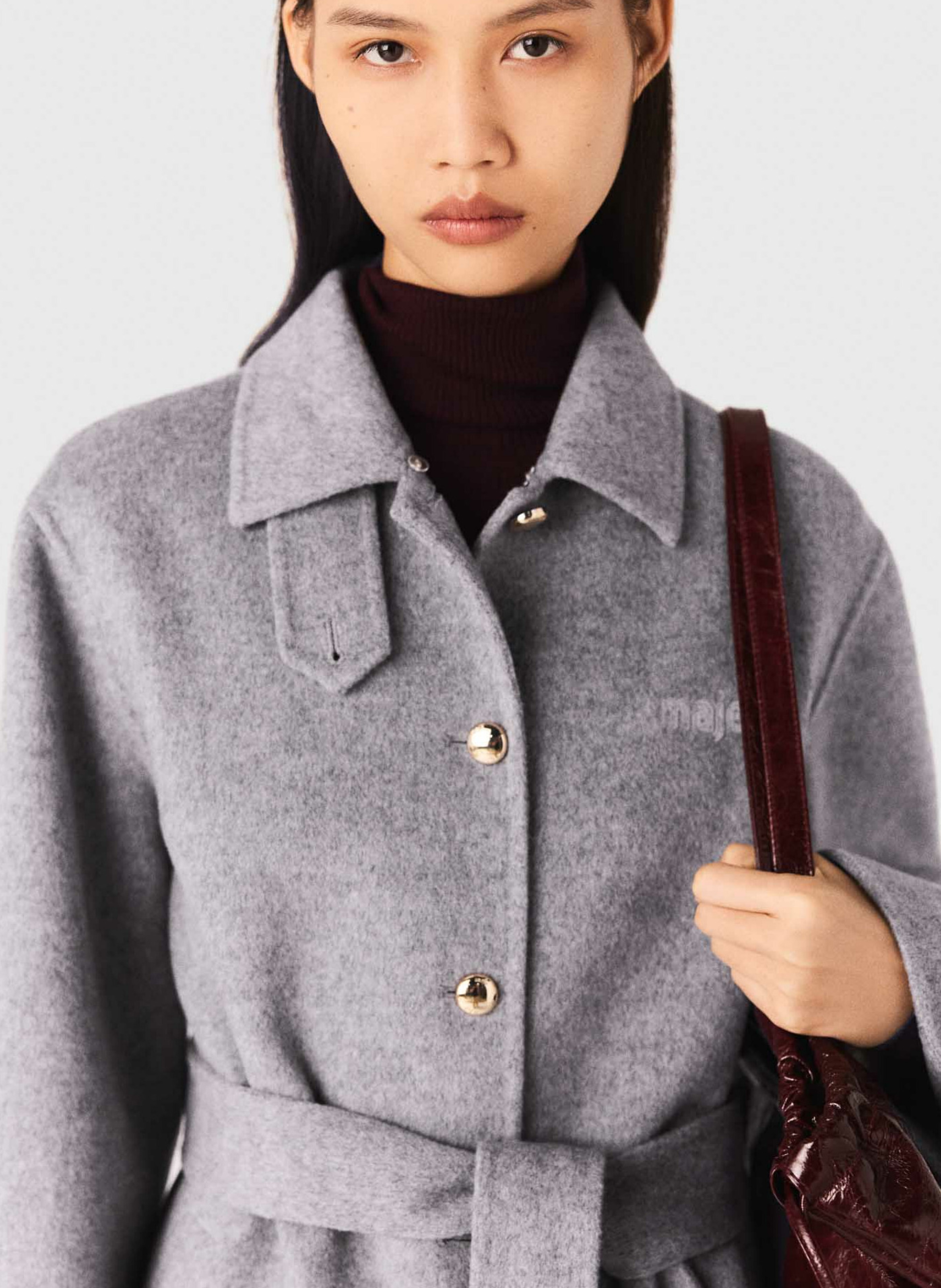 Manteau droit en laine mélangée MAJE Gris