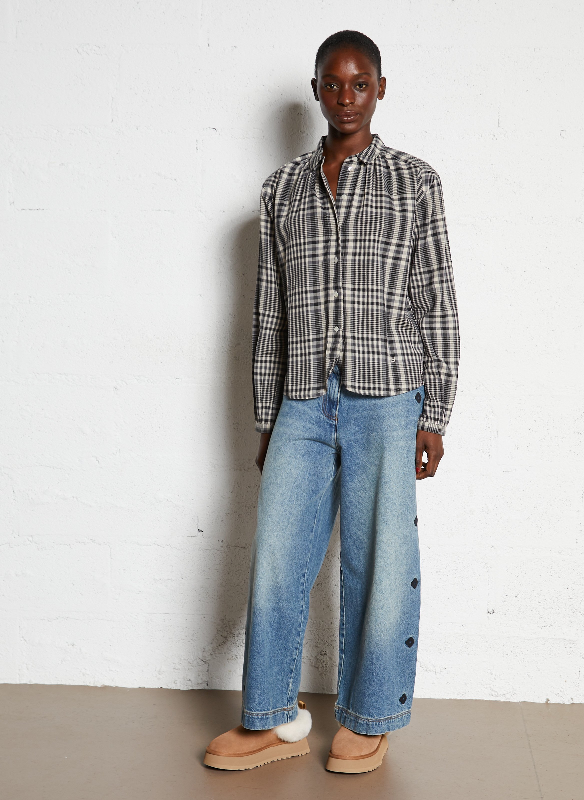 Blouse met klassieke kraag en ruiten LEON & HARPER Grijs