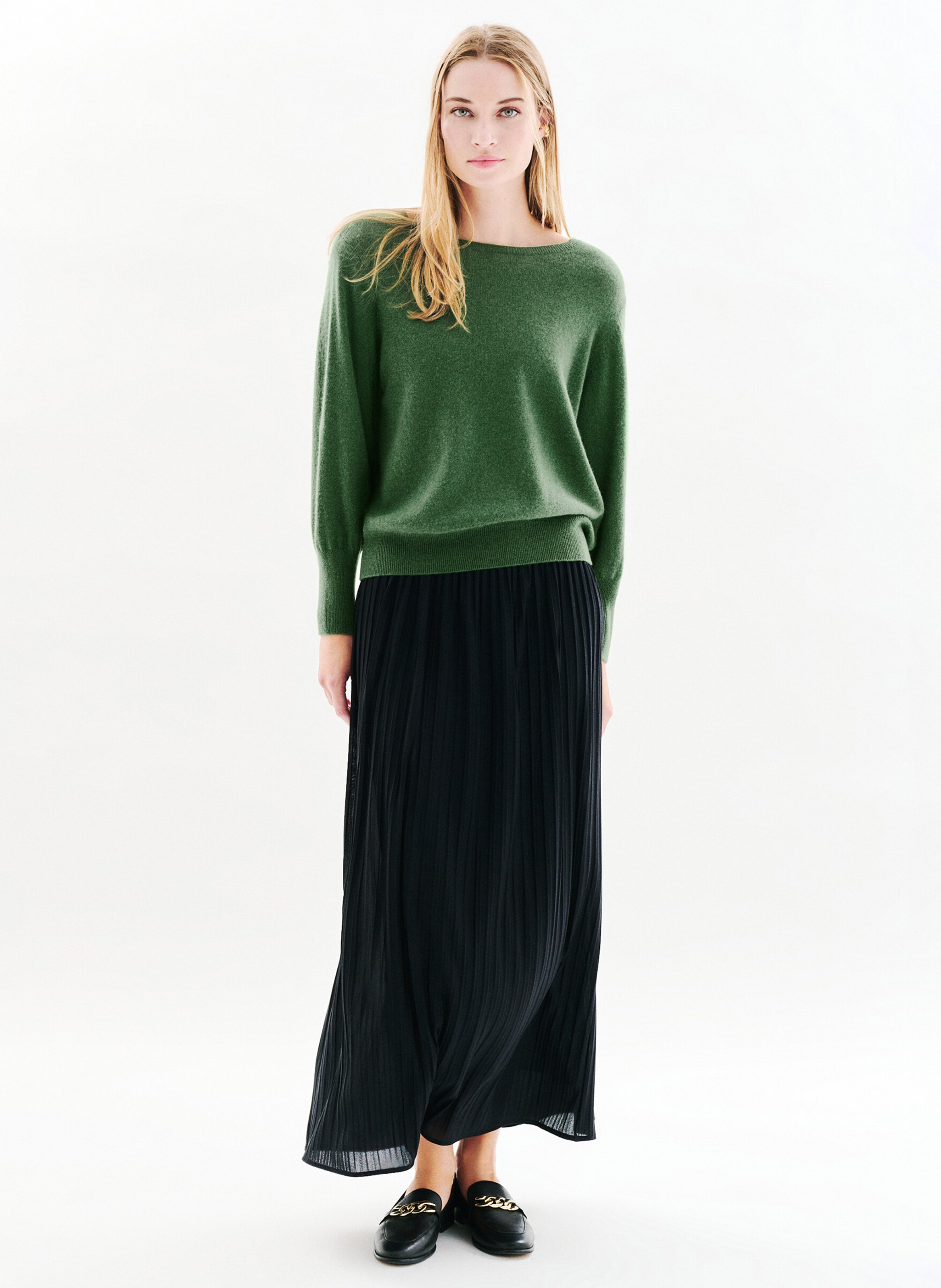 Straight cotton sweater with round neck CAROLL Green