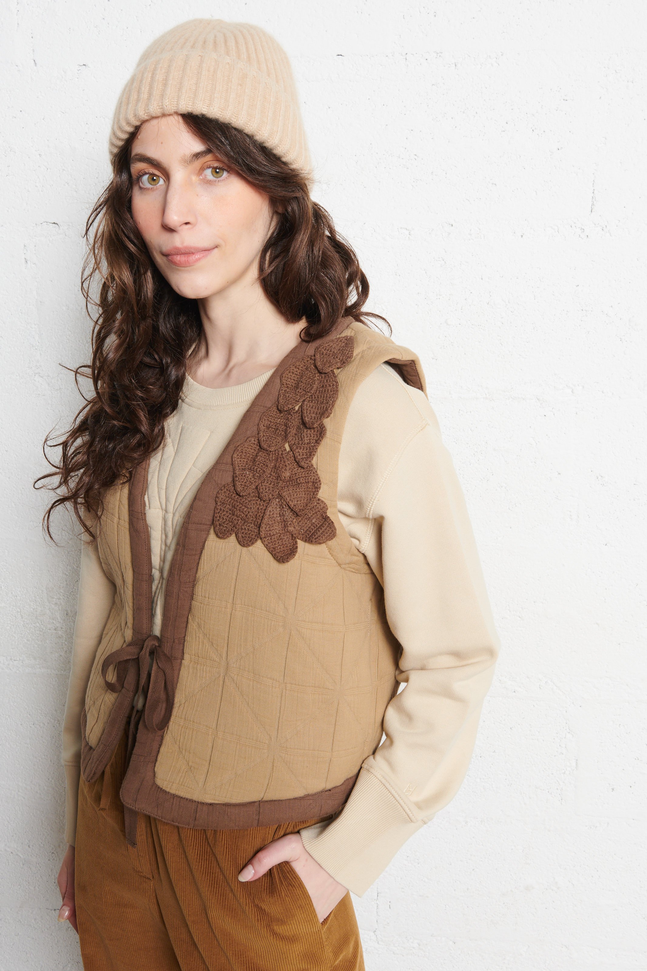 Veste droite matelassée en coton LEON & HARPER Marron