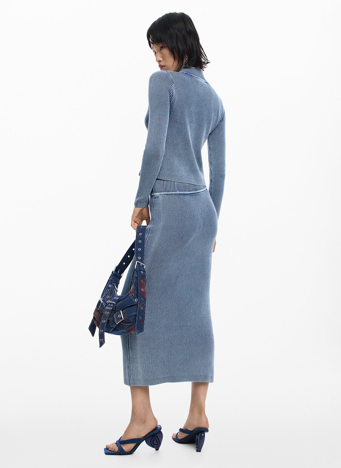 Jupe midi ajustée effet délavé DESIGUAL Noir