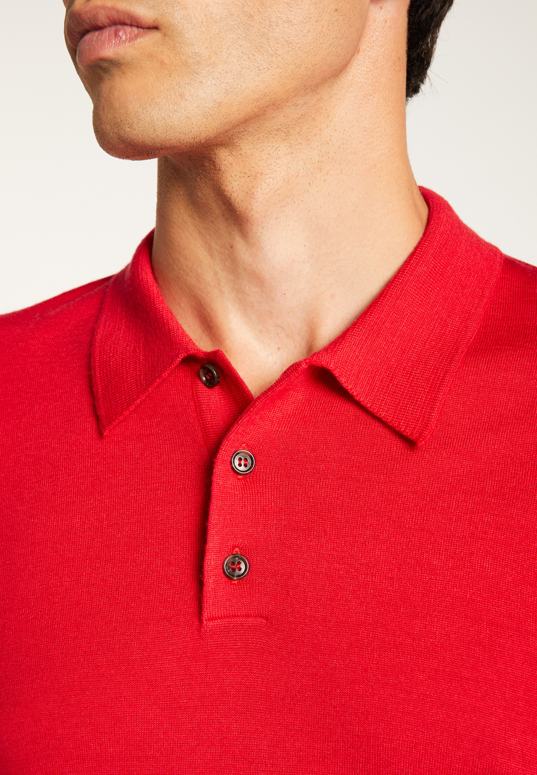 Long-sleeve Merino wool polo MAISON MONTAGUT Red