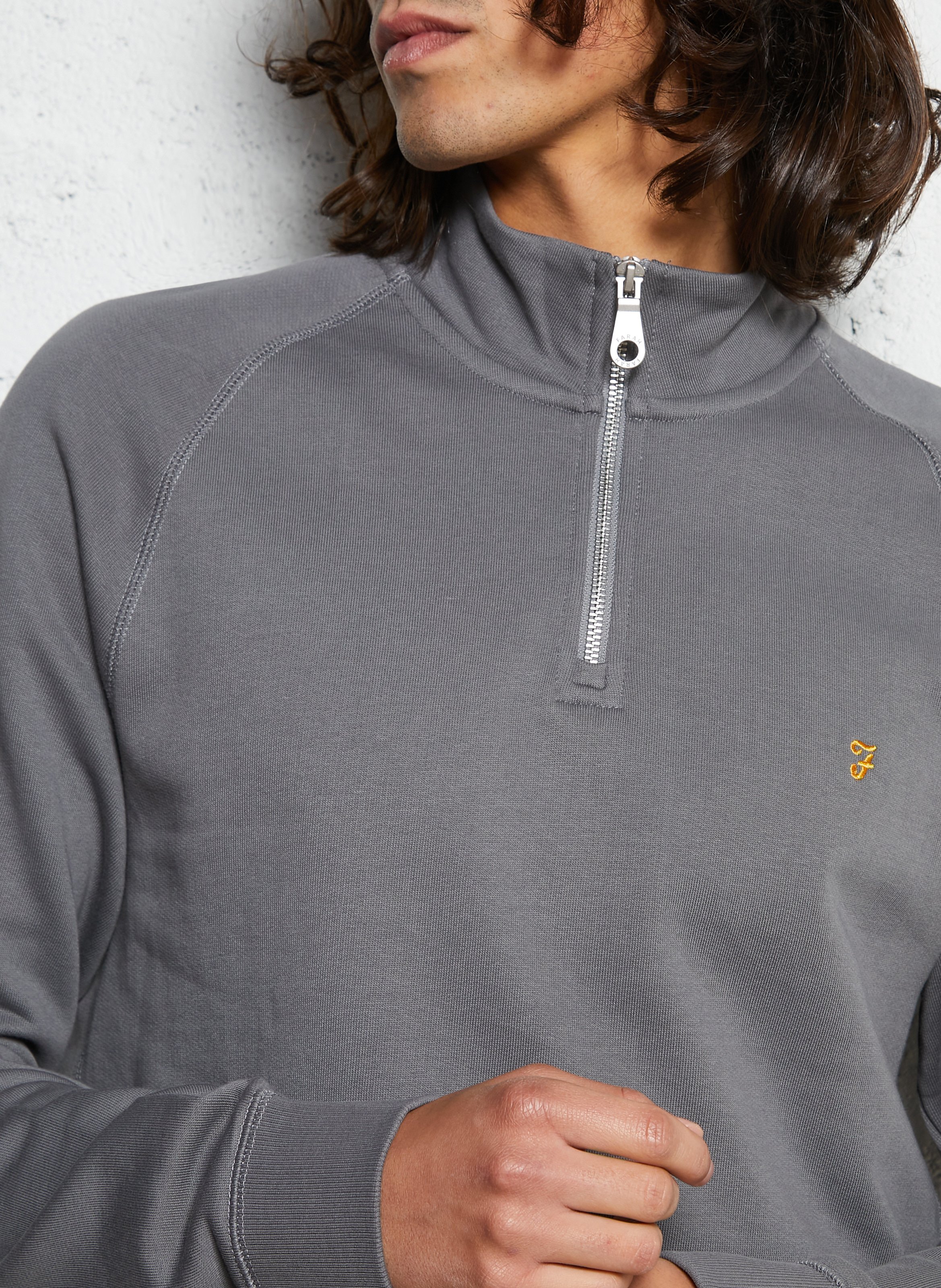 Regular-fit sweater van biologisch katoen met ritskraag FARAH Grijs