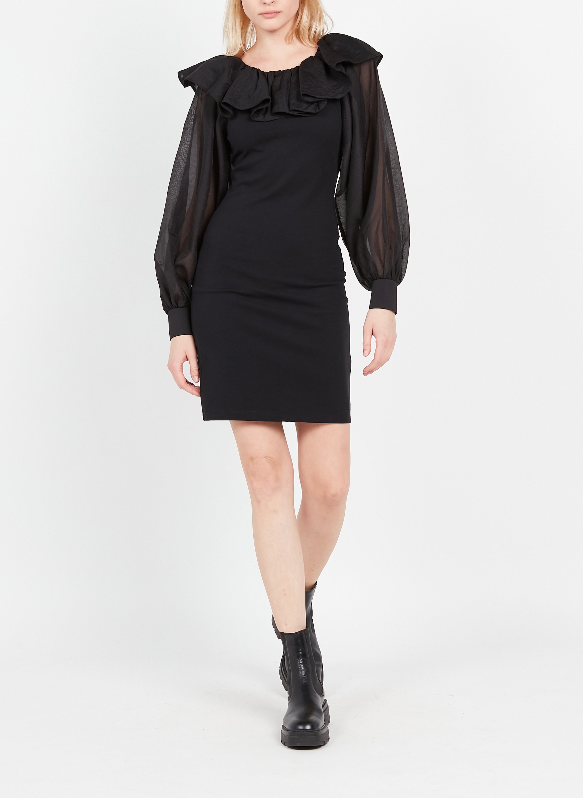 Flounced cotton midi dress KARL LAGERFELD Black