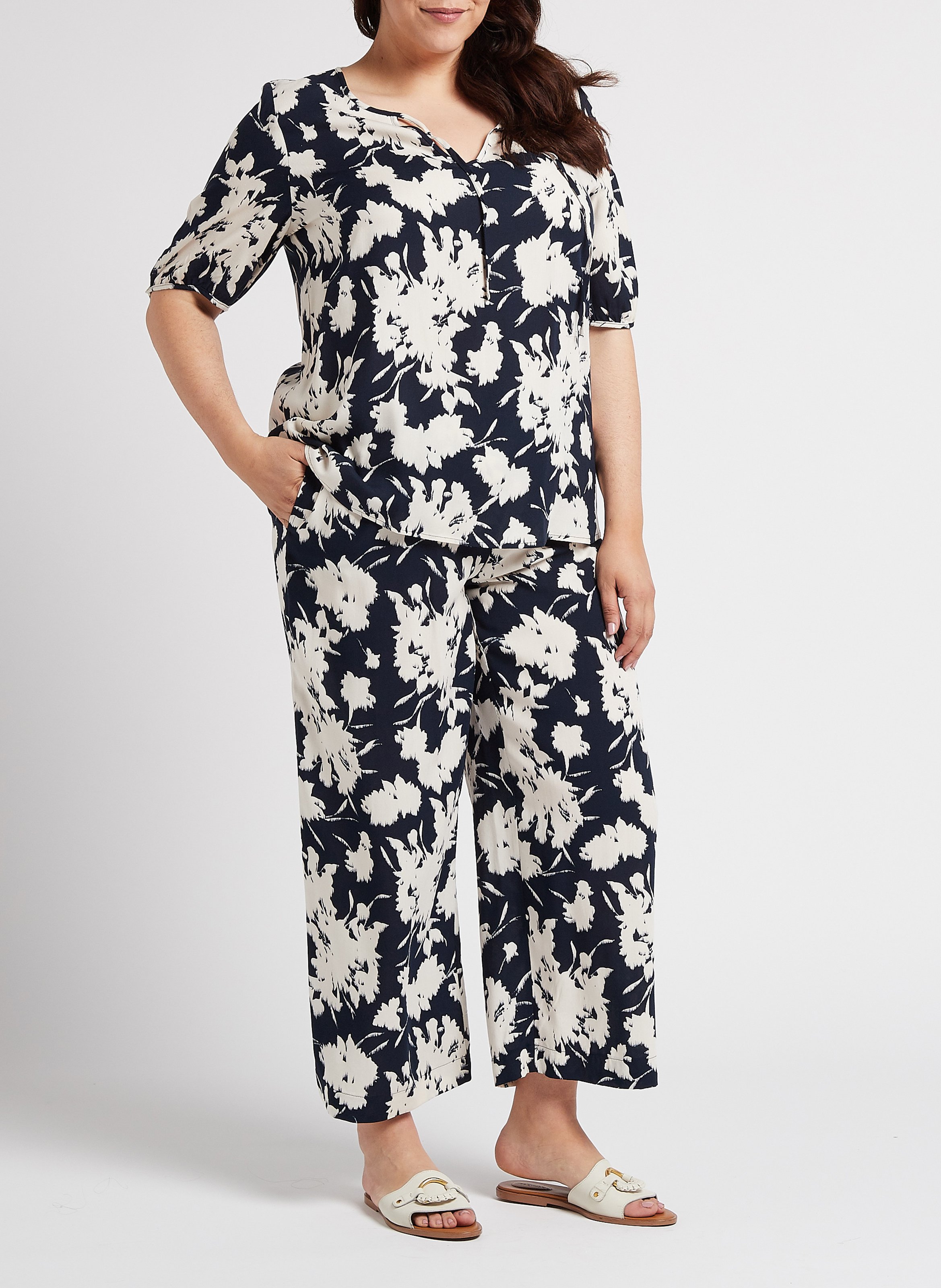 Pantalon fluide cropped imprimé PERSONA by Marina Rinaldi Bleu