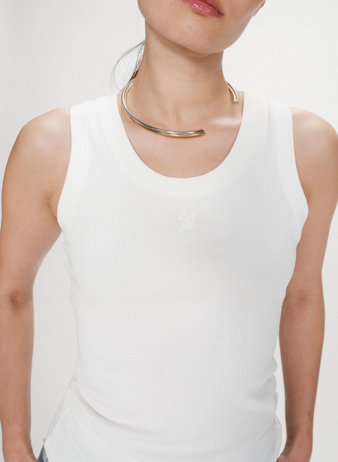 Cotton-blend tank top with round neck Beige