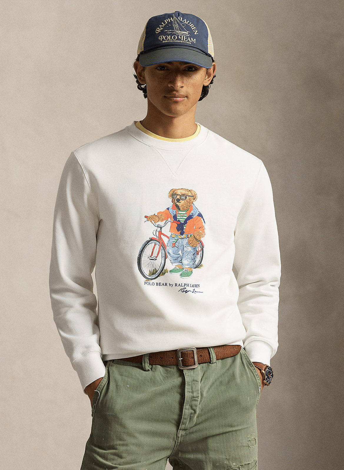 Sweat col rond en coton mélangé POLO RALPH LAUREN Blanc