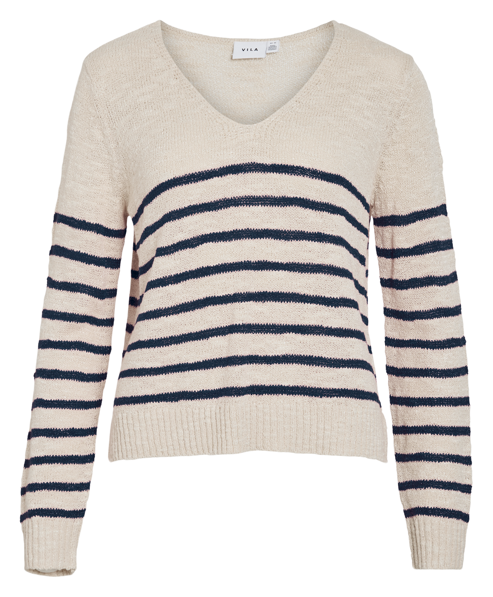 Pull col V rayé en coton mélangé VILA Beige