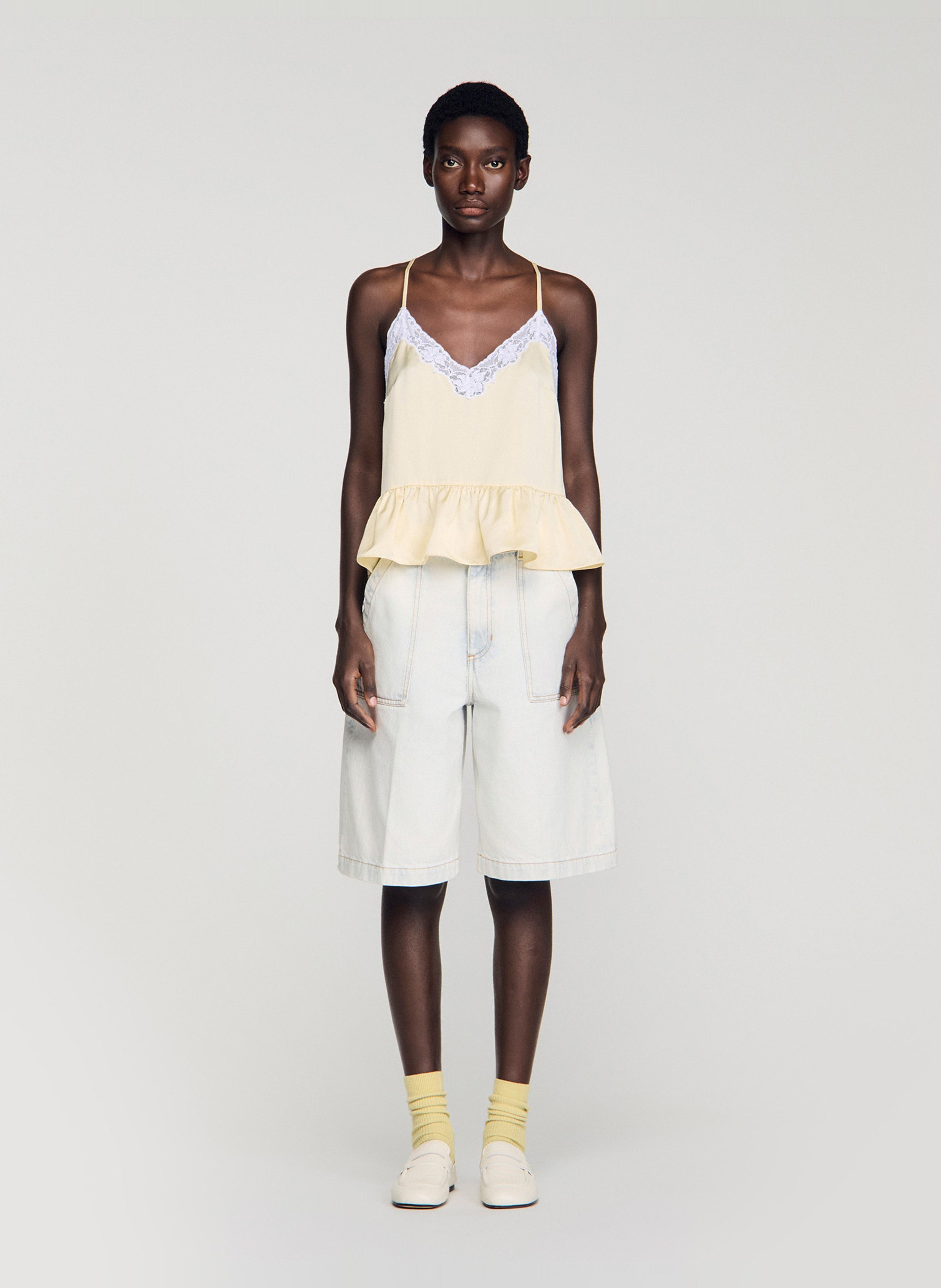 Straight satin camisole SANDRO Yellow