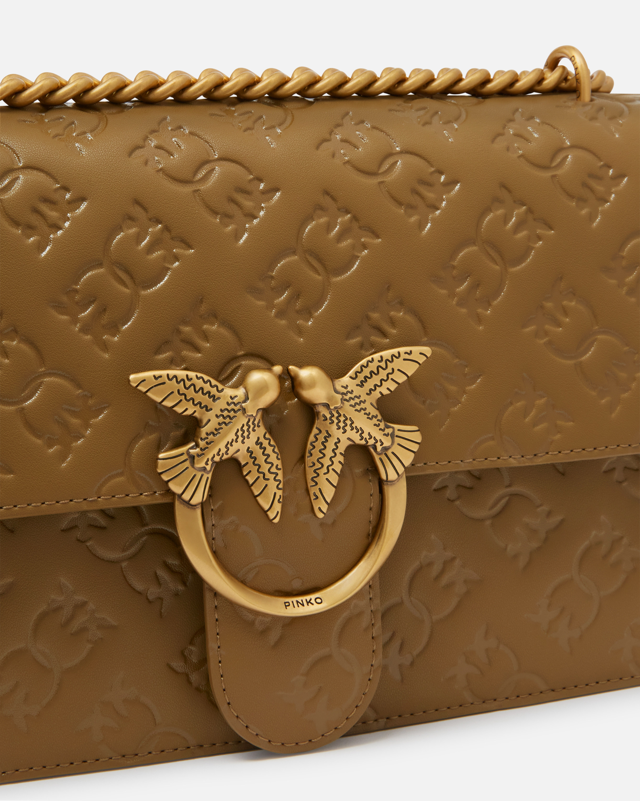 Sac à bandoulière love bag en cuir à logo PINKO Vert