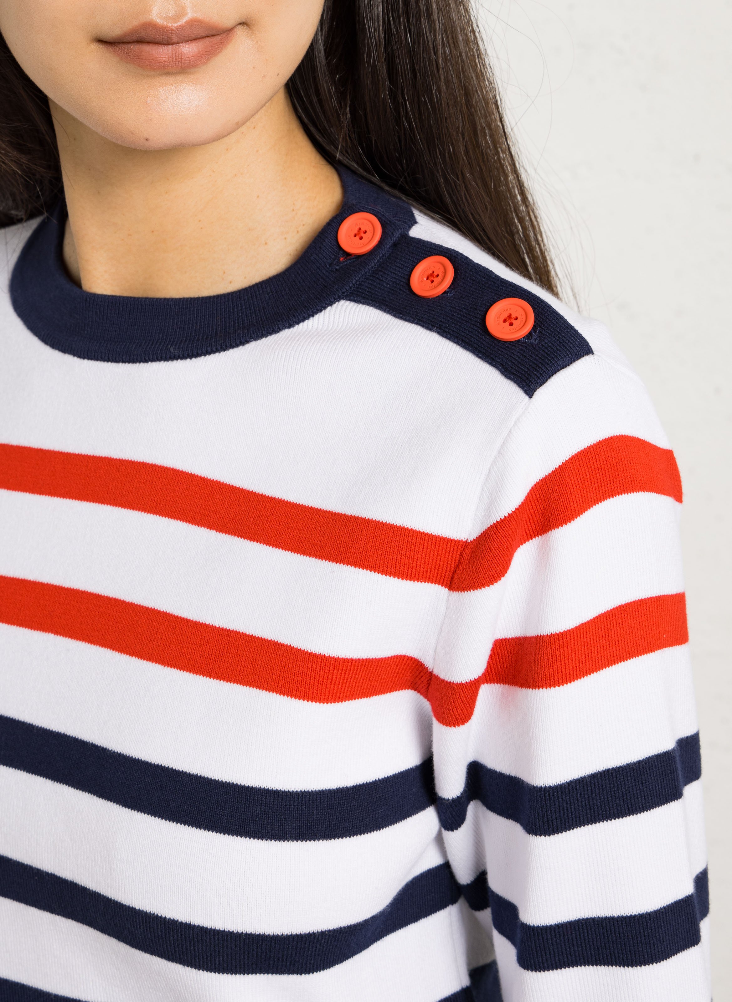 Figurbetonter Pullover mit Rundhalsausschnitt aus Baumwolle ARMOR LUX Weiss