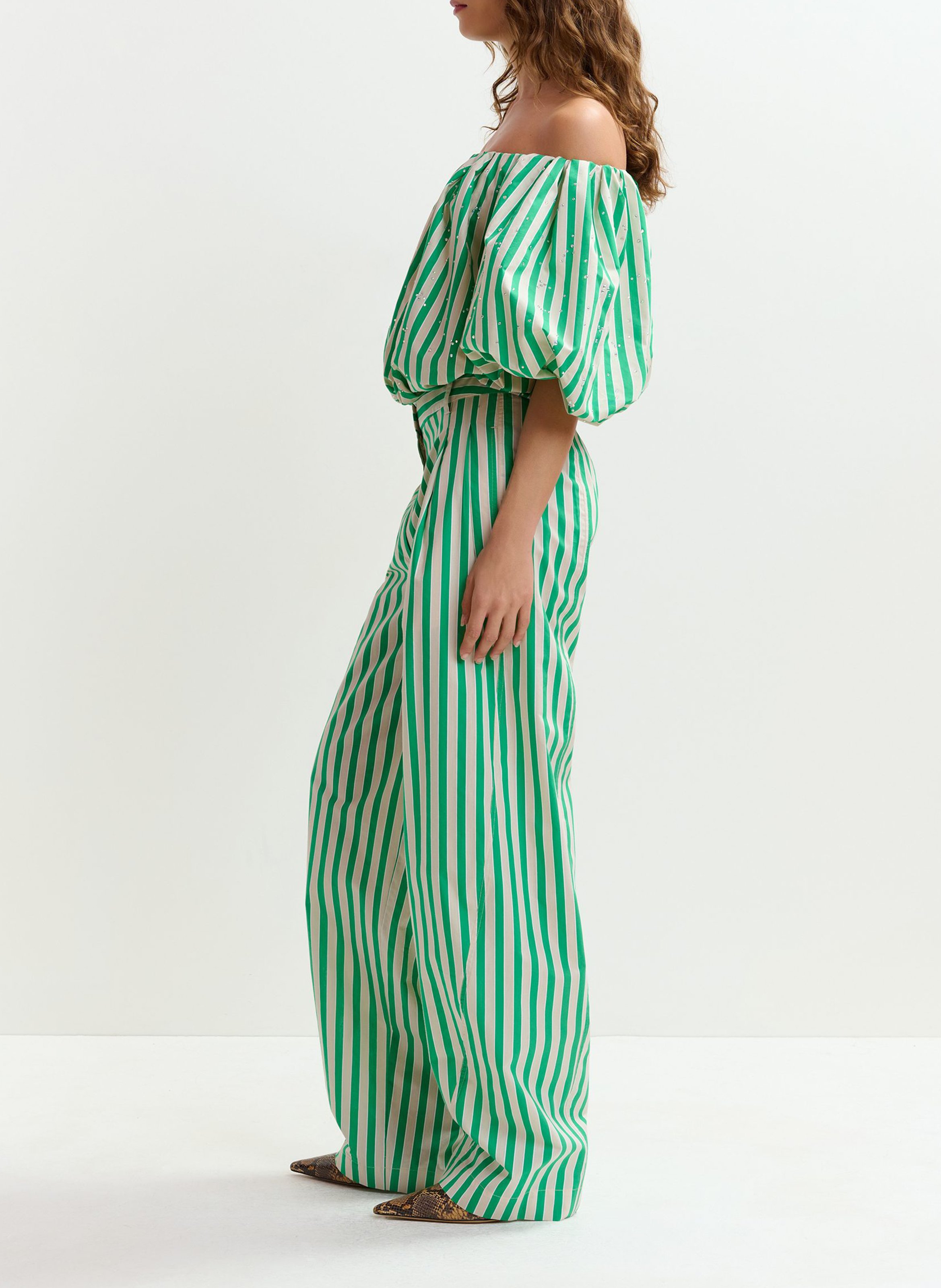 Pantalon large en coton mélangé ESSENTIEL ANTWERP Vert