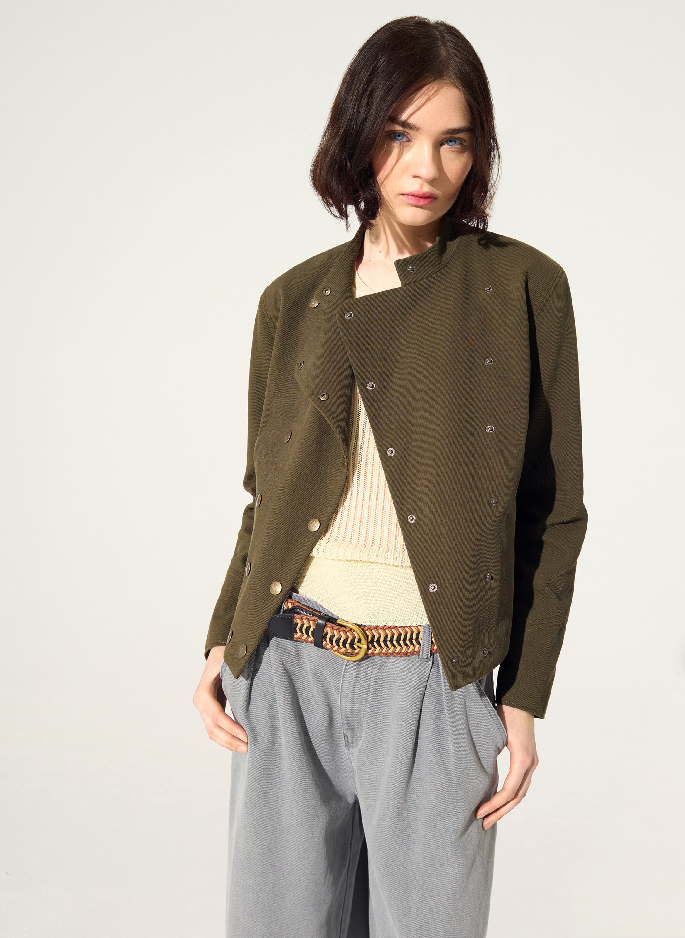 Buttoned jacket with round collar COTELAC Green