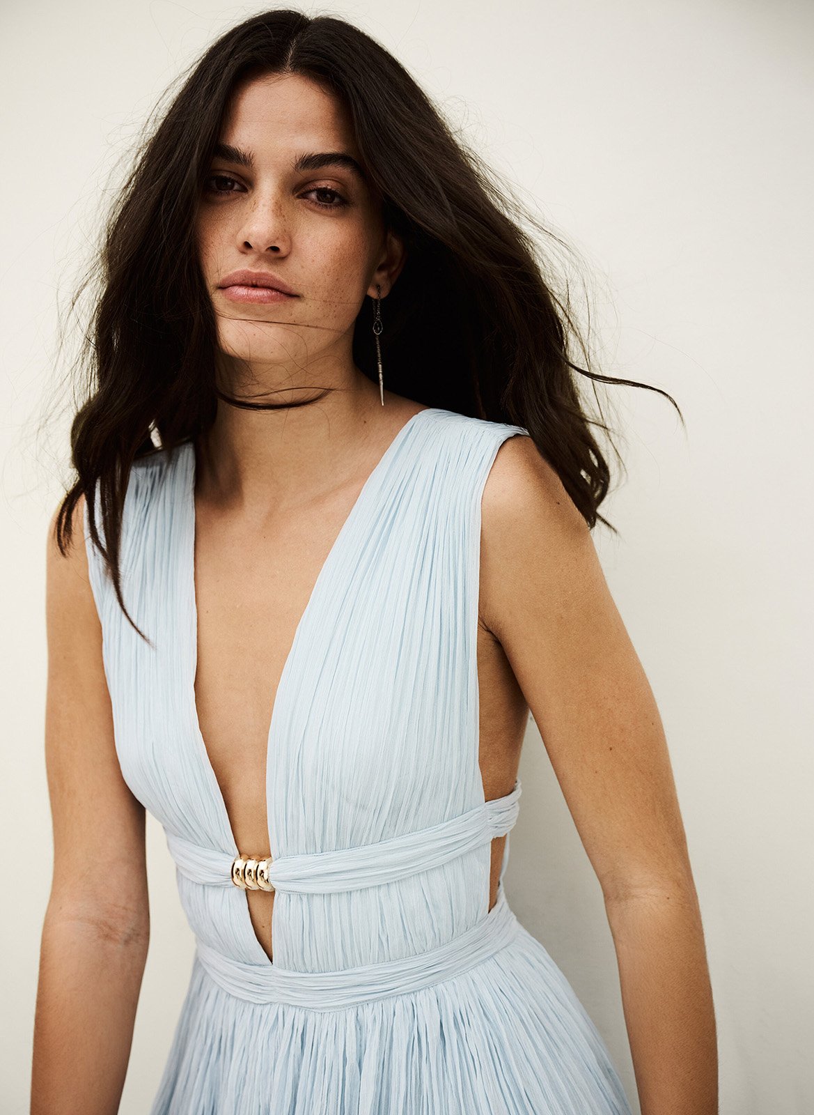 Lange geplooide mouwloze effen jurk BA&SH Blauw