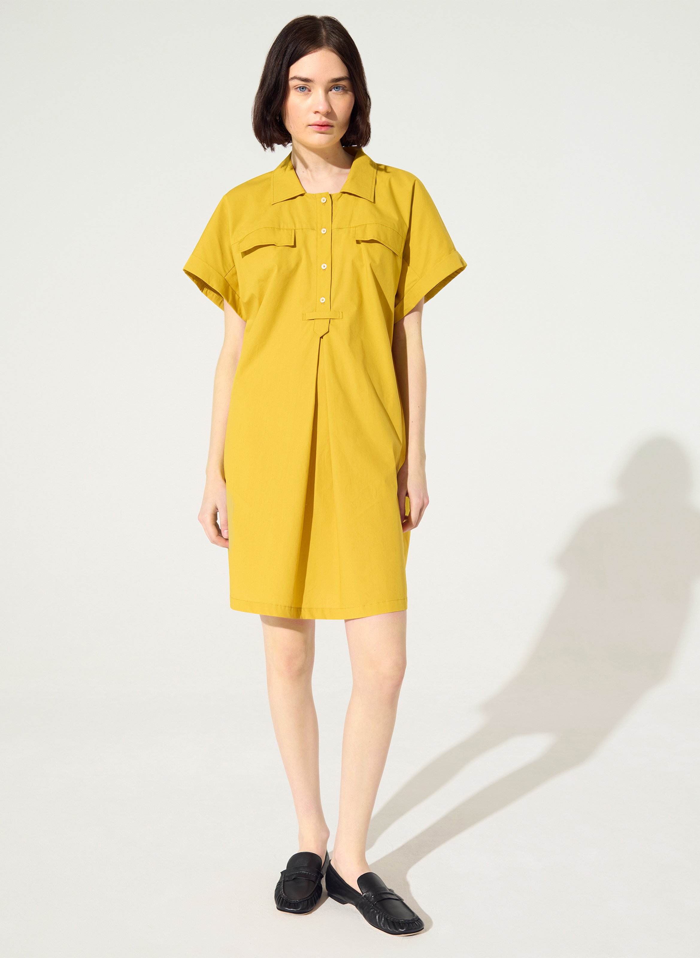 Robe courte col classique en coton bio COTELAC ACOTE Jaune