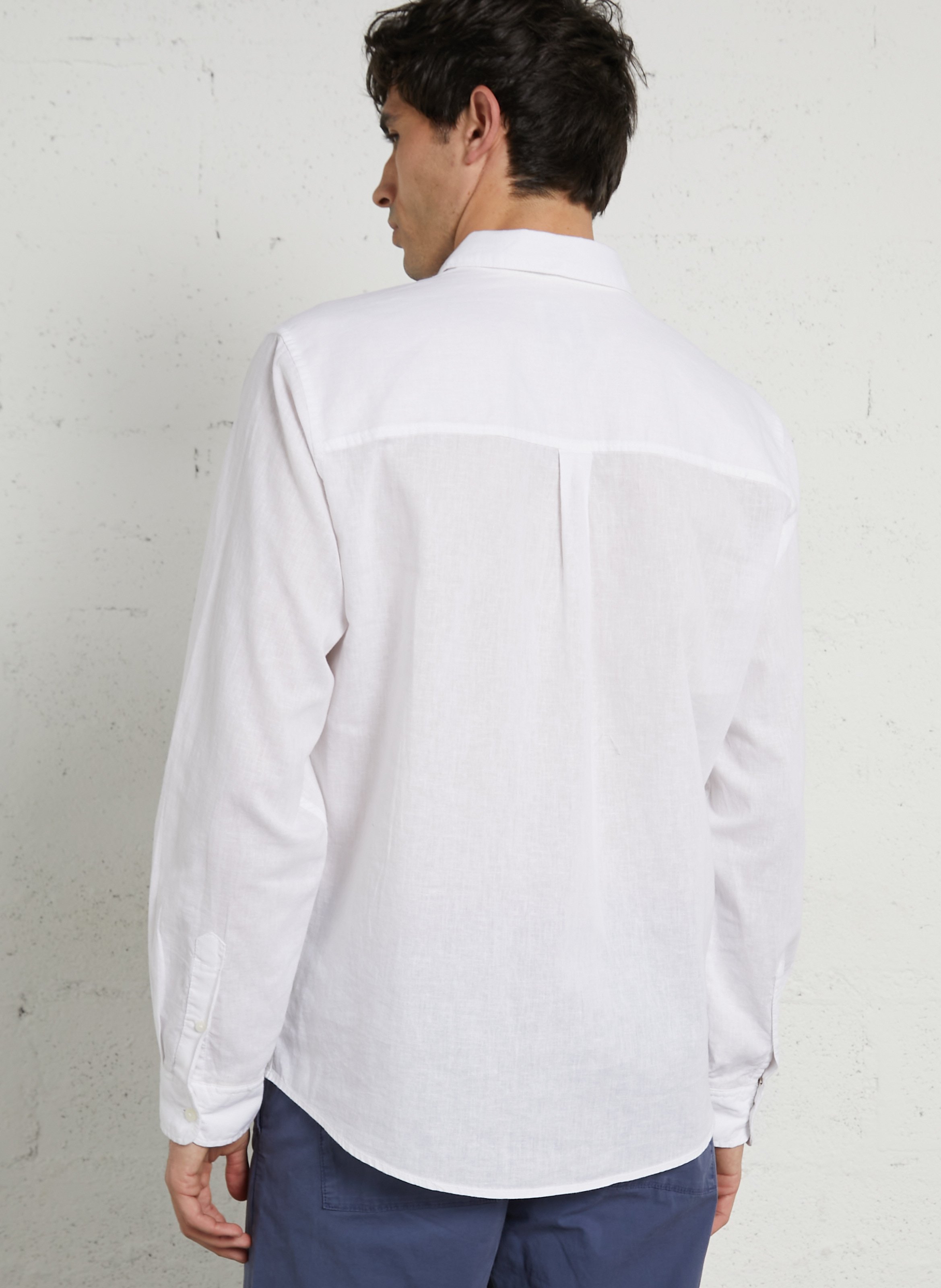 Chemise droite col classique en lin et coton mélangé PEPE JEANS Blanc