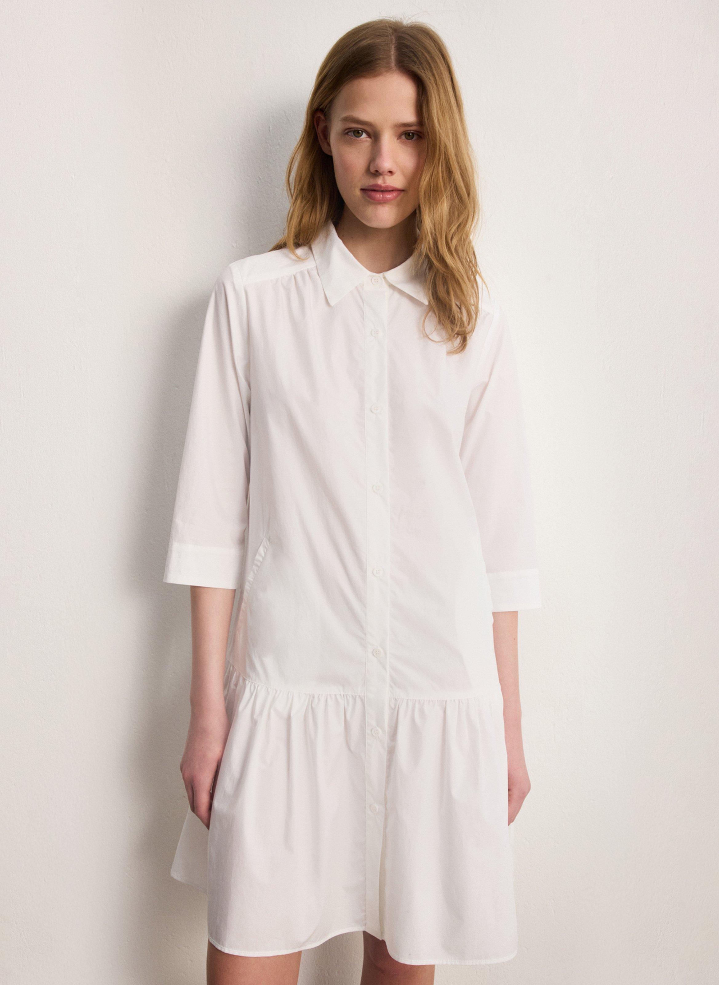 Robe courte col classique en coton  PABLO Blanc