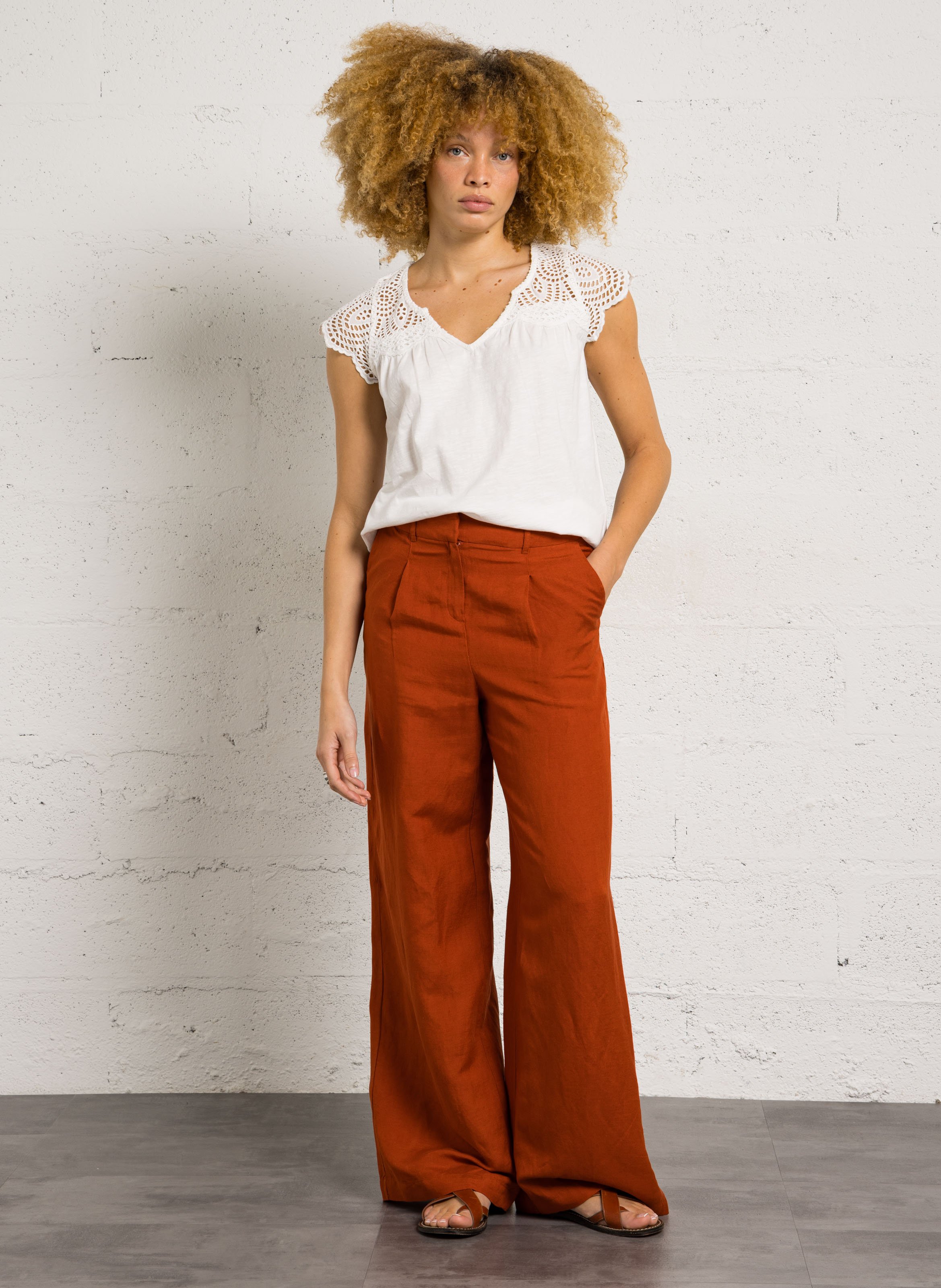 Top col V en coton MAISON 123 Blanc