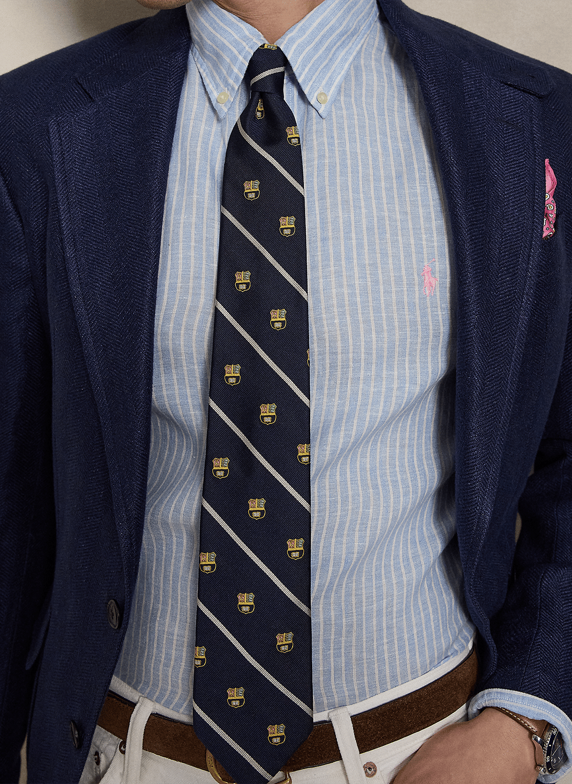 Chemise droite col classique en lin rayé POLO RALPH LAUREN Bleu