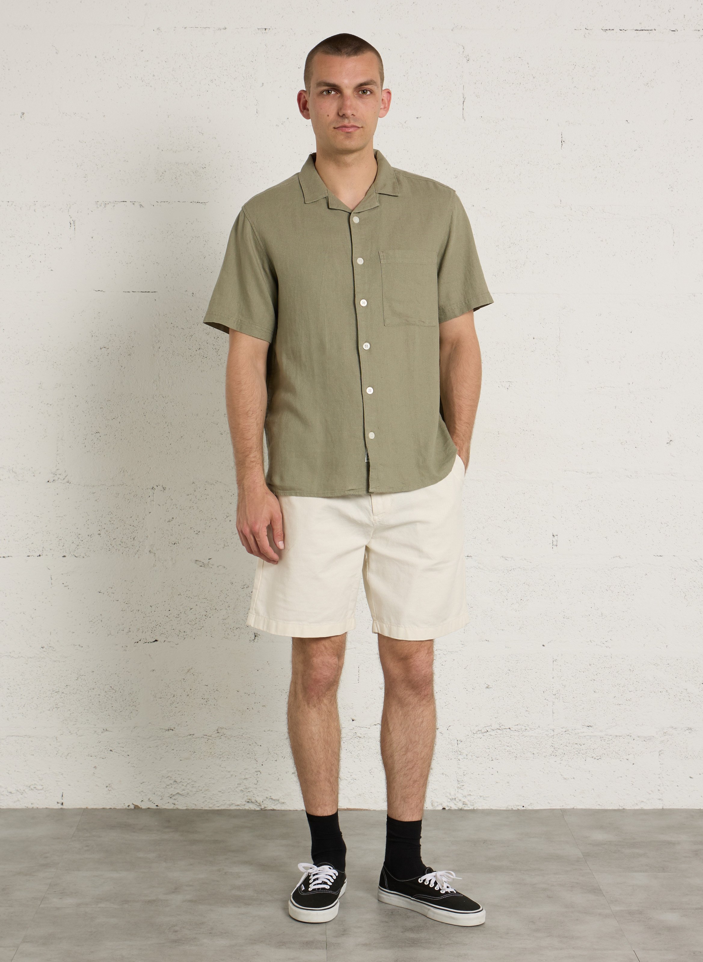 Linen-blend shirt SOLID Green
