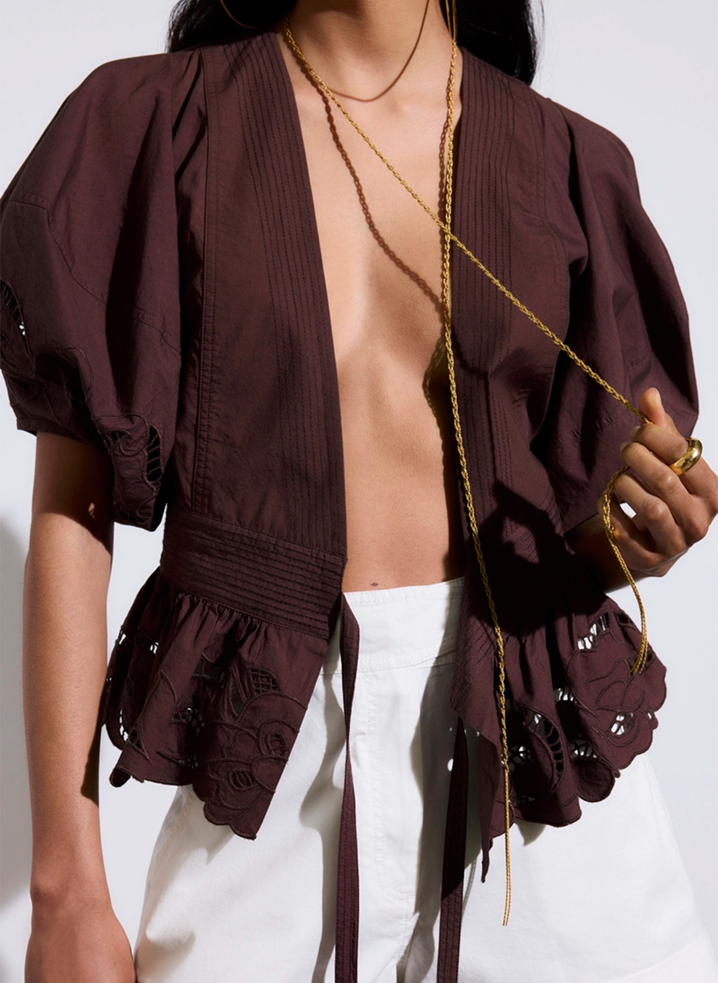 Katoenen blouse met V-hals VANESSA BRUNO Bruin