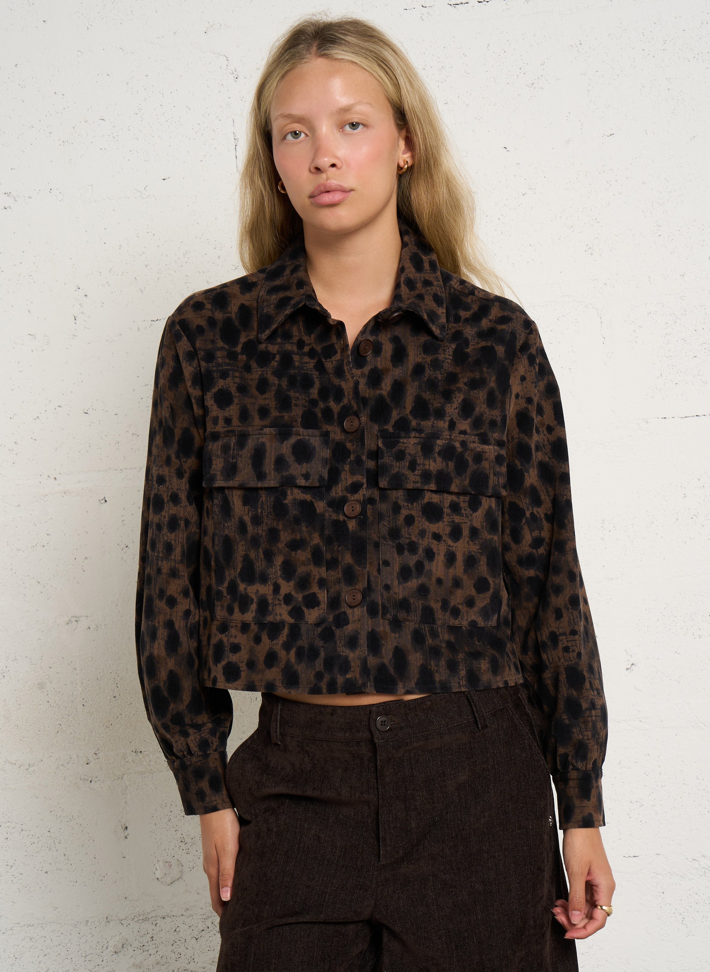 Short printed straight jacket PLEASE Brown