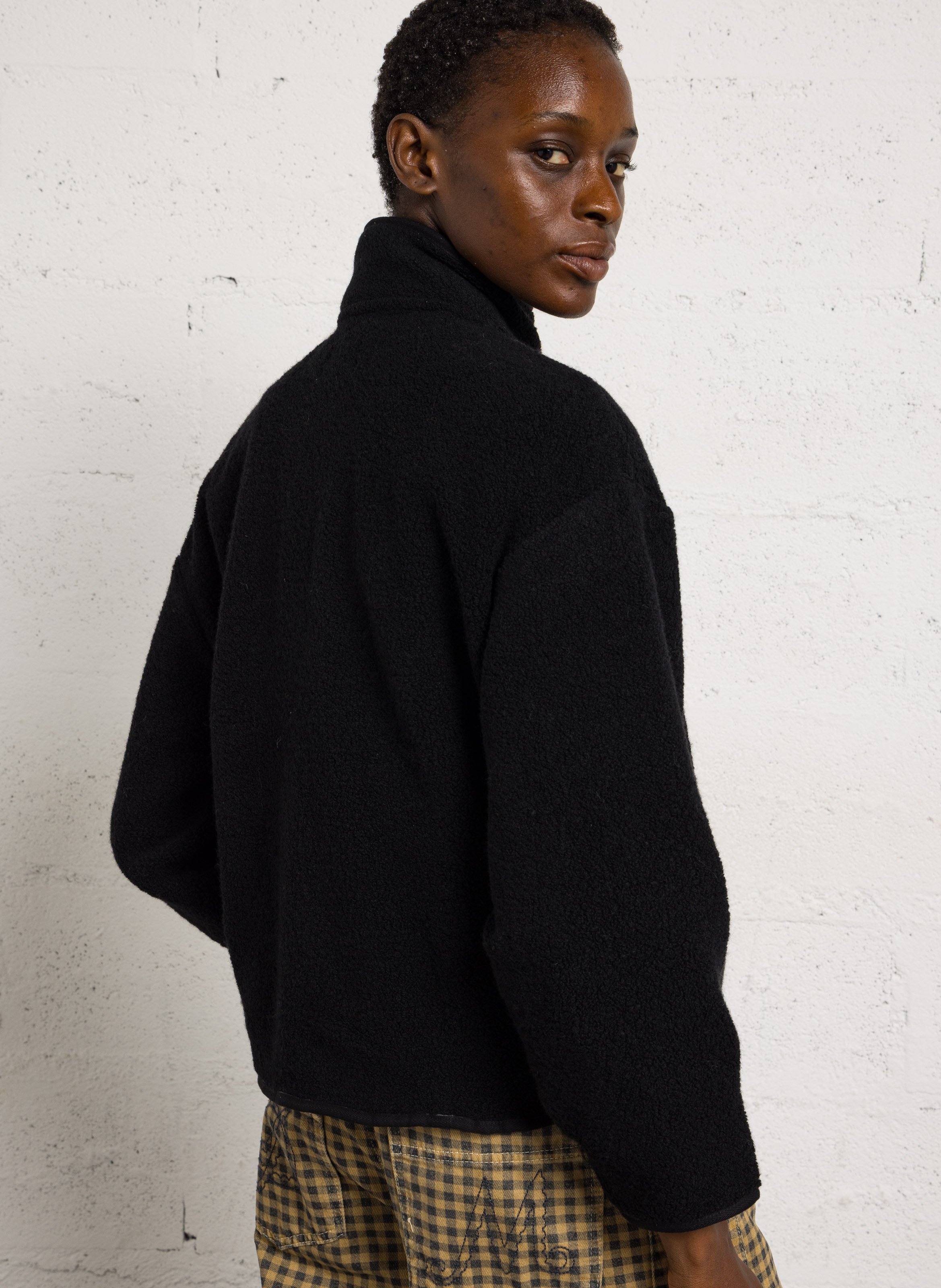High-neck bouclé knit jacket DES PETITS HAUTS Black