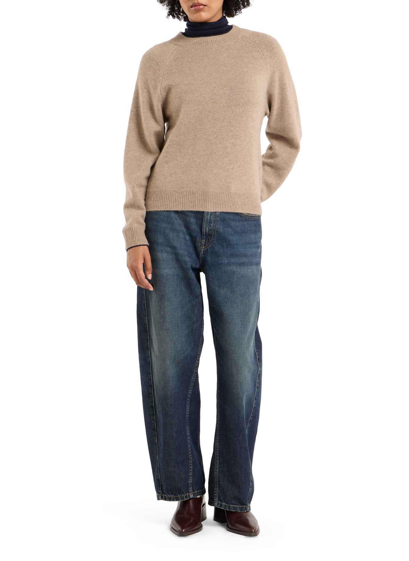 Straight fit plain round neck cashmere sweater SAISON 1865 Brown