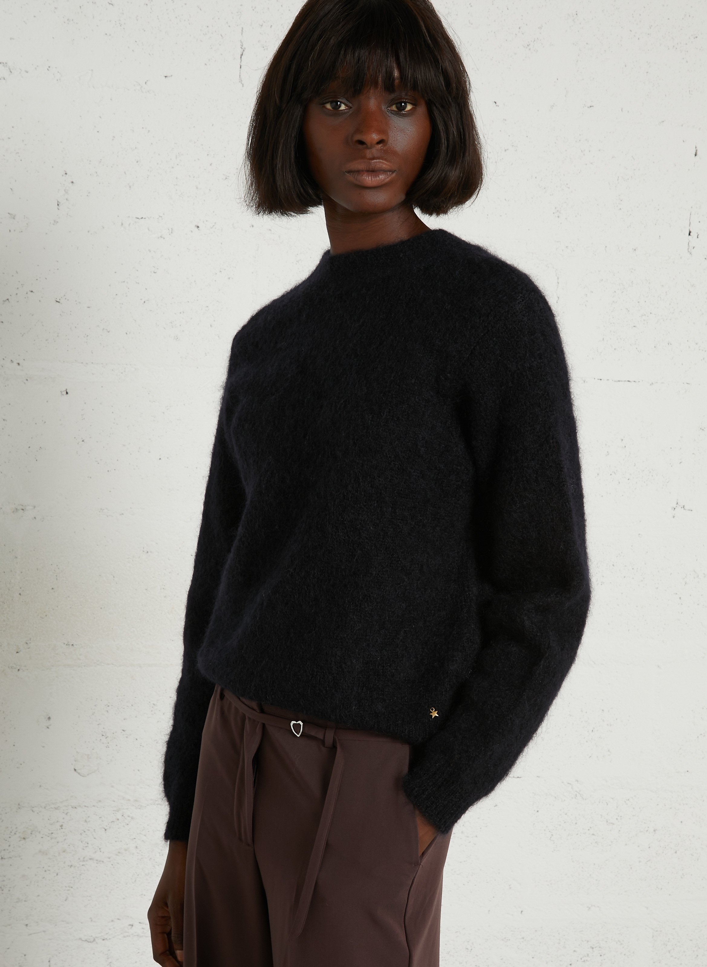 V-neck wool blend sweater with tie waist DES PETITS HAUTS Blue