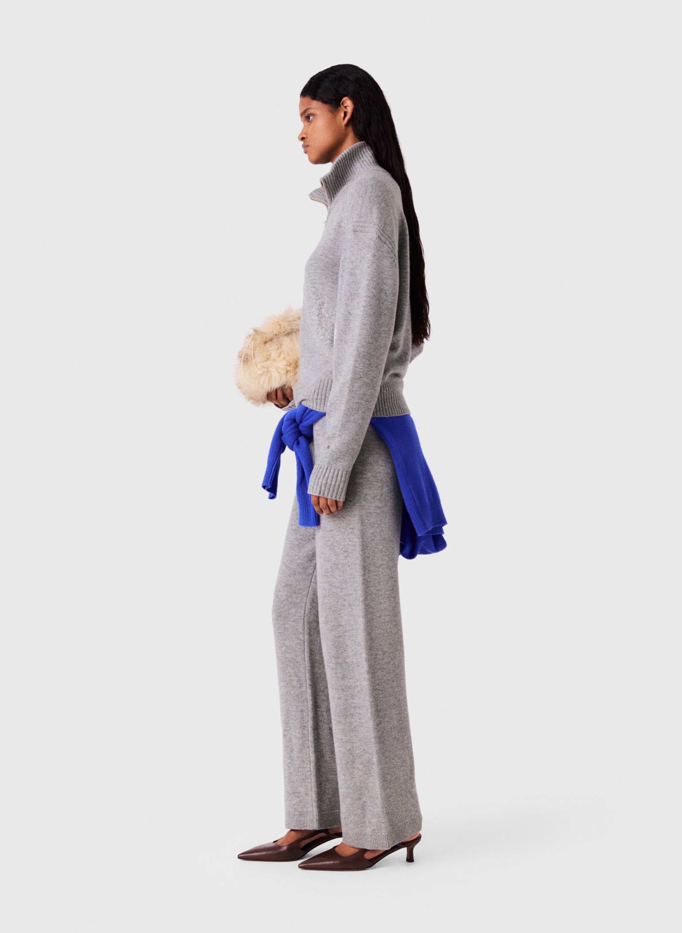 Straight-fit trucker-collar sweater in a wool blend MAJE Grey