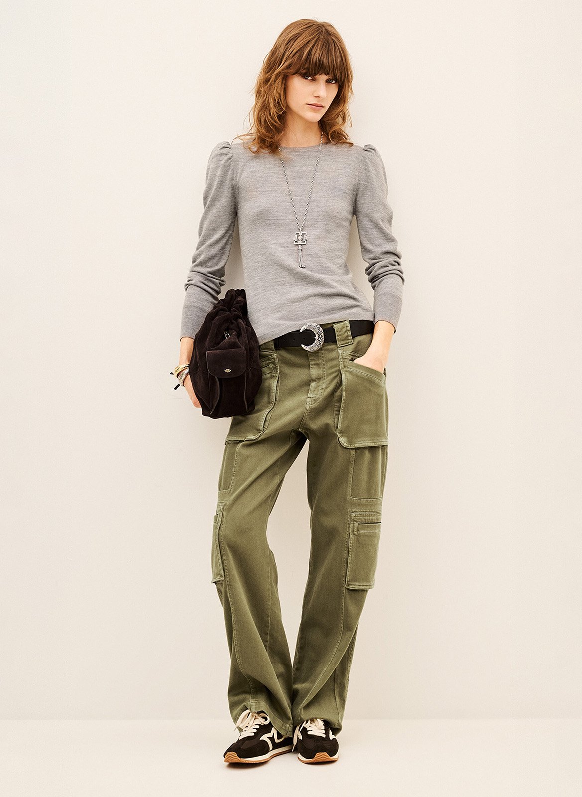 Pull droit uni en laine BA&SH Gris