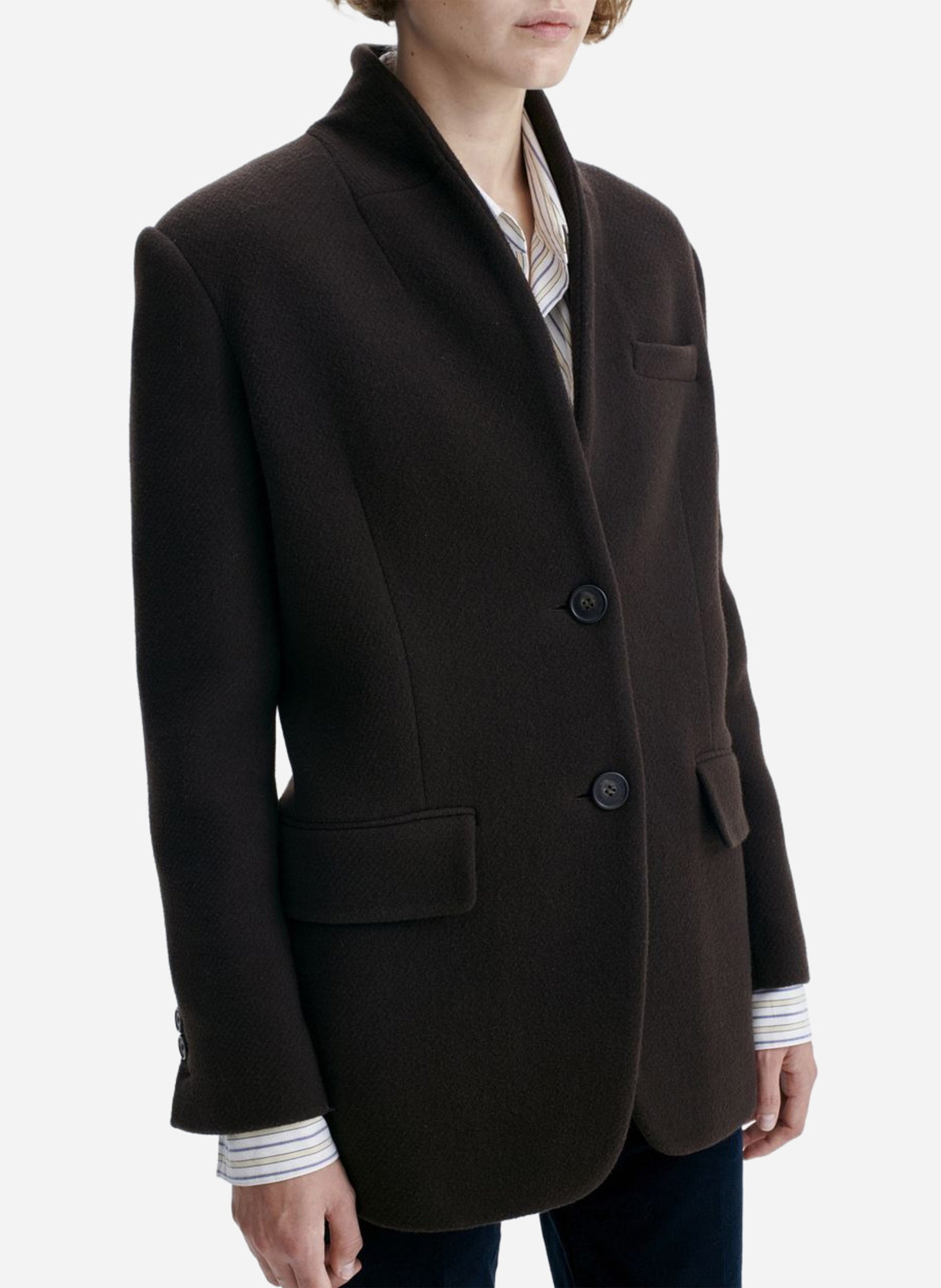 Straight V-neck wool blend jacket VANESSA BRUNO Brown