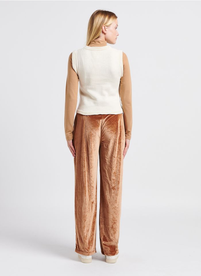High-waisted Wide-leg Velvet Pants Camel Stella Pardo - Women