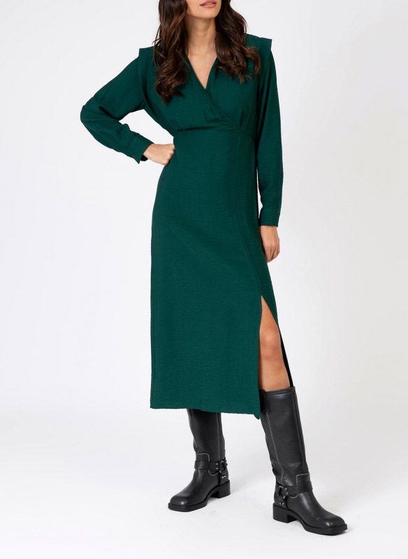 Robe longue droite encolure V Vert