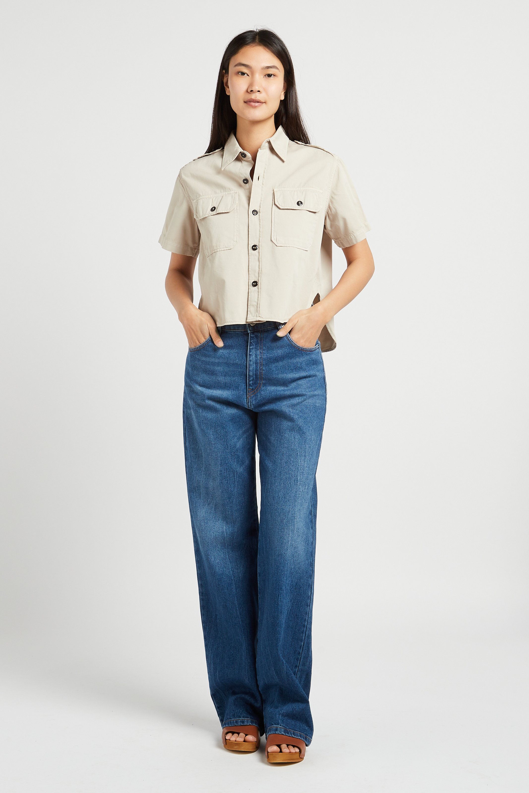 Wijde jeans van stretchkatoen met hoge taille ACQUAVERDE Blauw