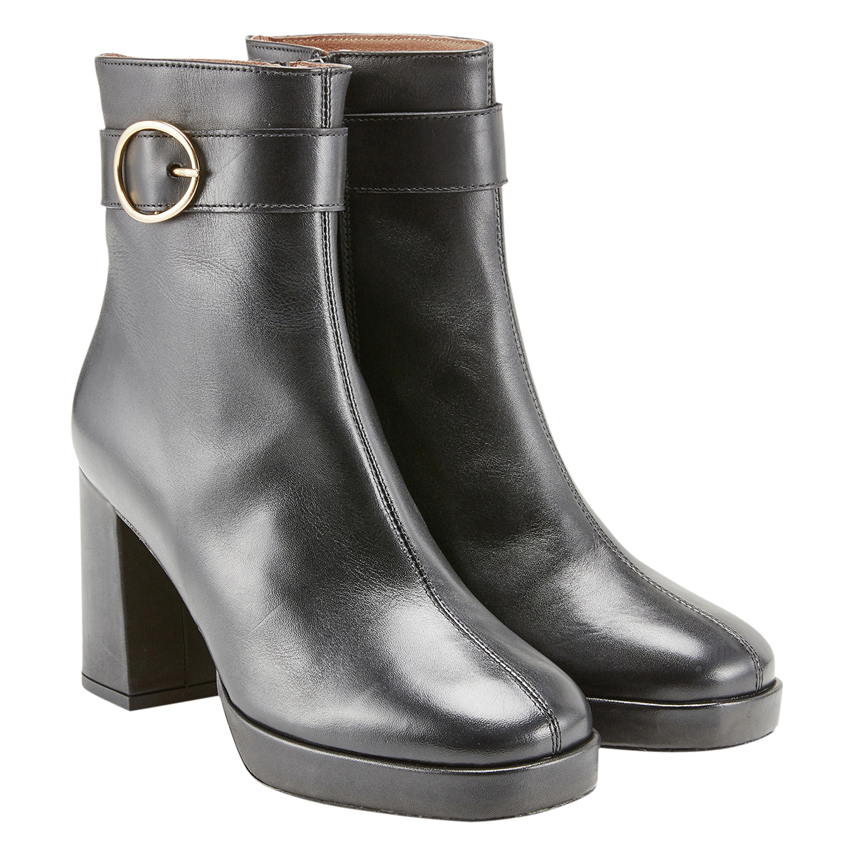 - 100% leather, - Round toes, - Inner zip fastening, - Heel height: 9 cm. COSMOPARIS Black