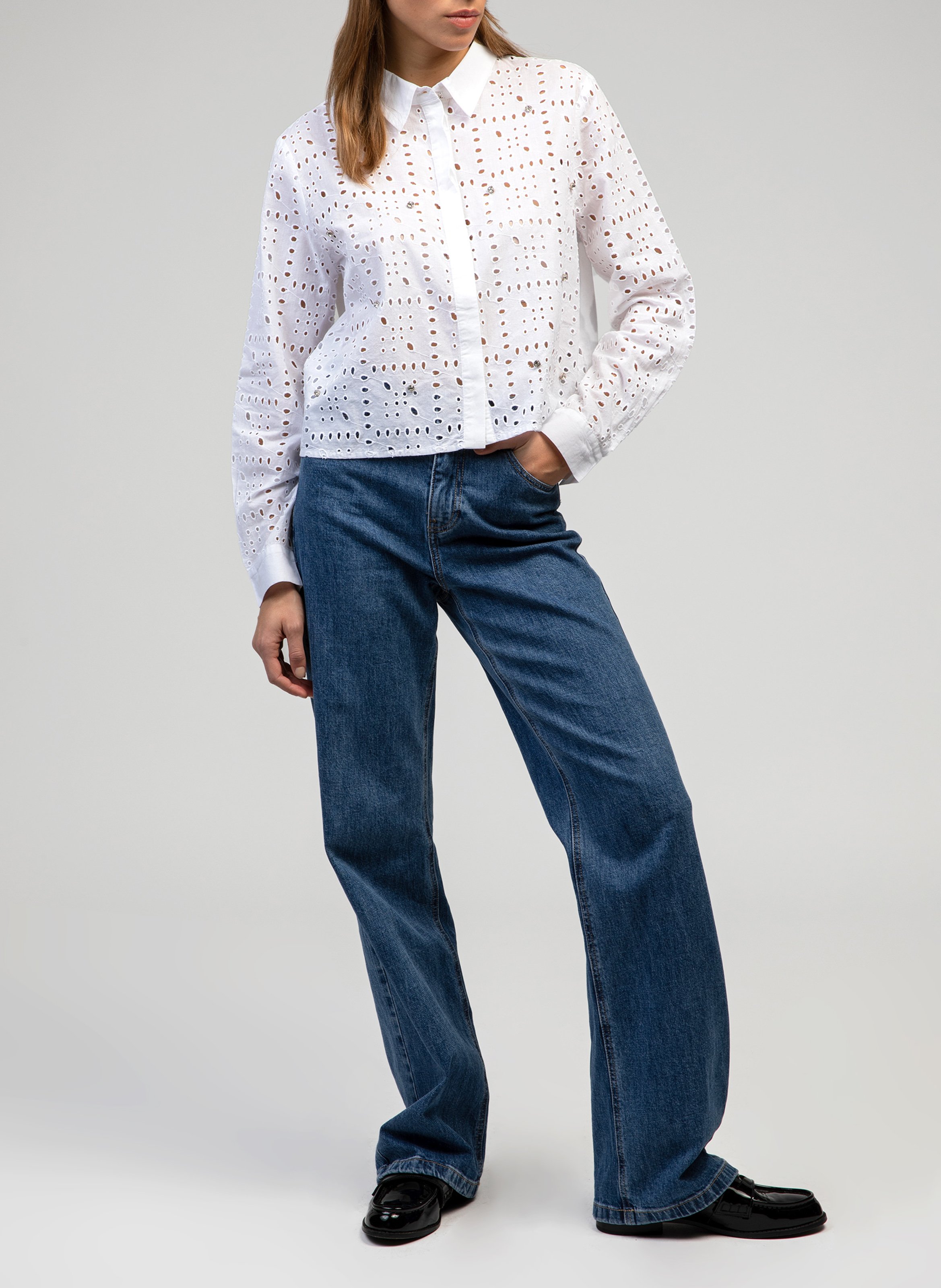 Straight embroidered cotton shirt AN'GE White