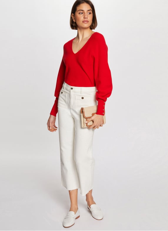 Pull Col V Rayé Femme Morgan - Maille Fine Ajourée, Boutons Décoratifs, Coupe Droite Multico Taille M
