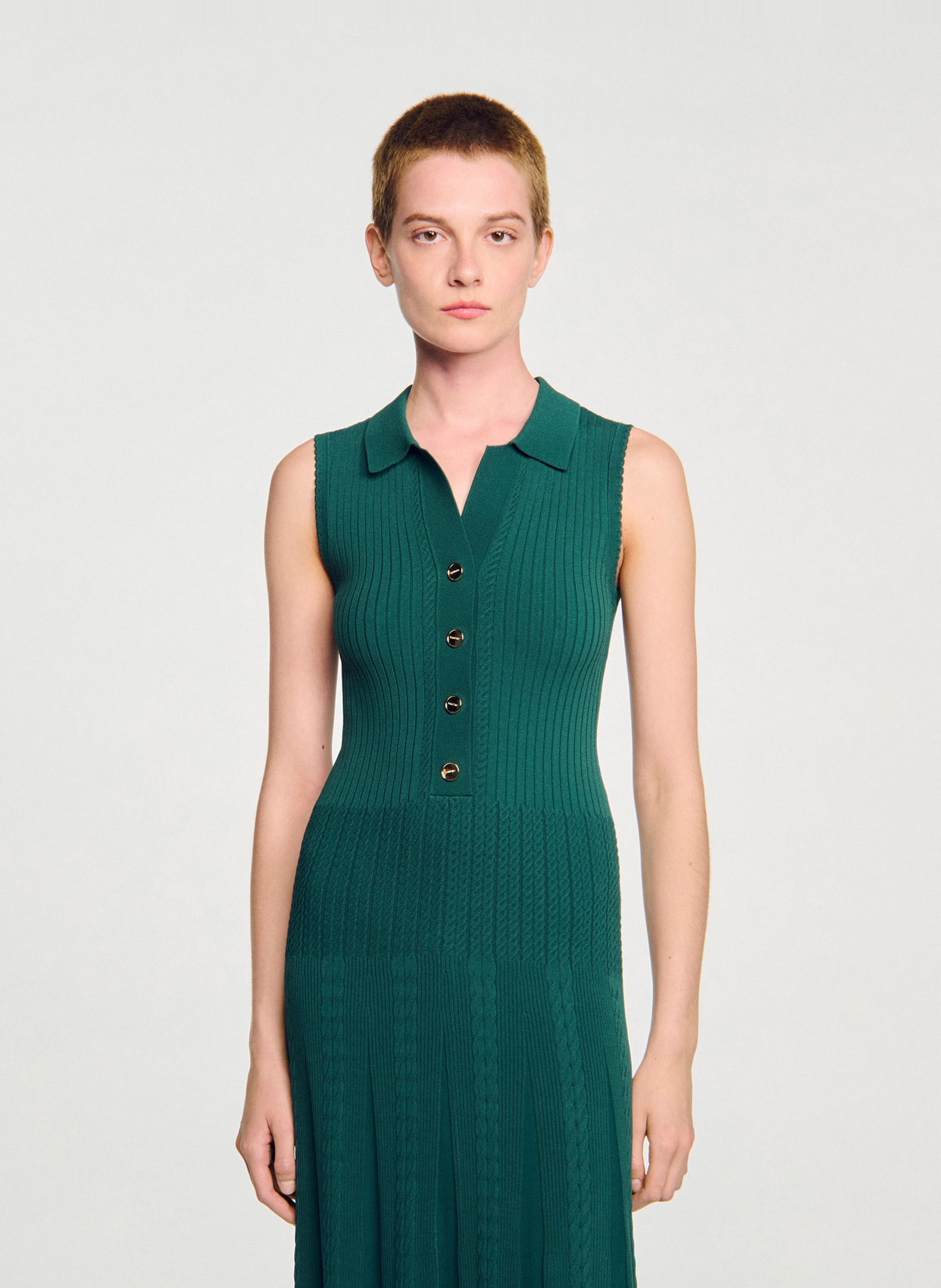 Long knit dress with polo collar SANDRO Green